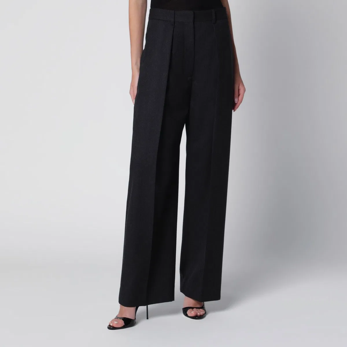 Cecilia Trousers In Dark Grey Mélange Wool