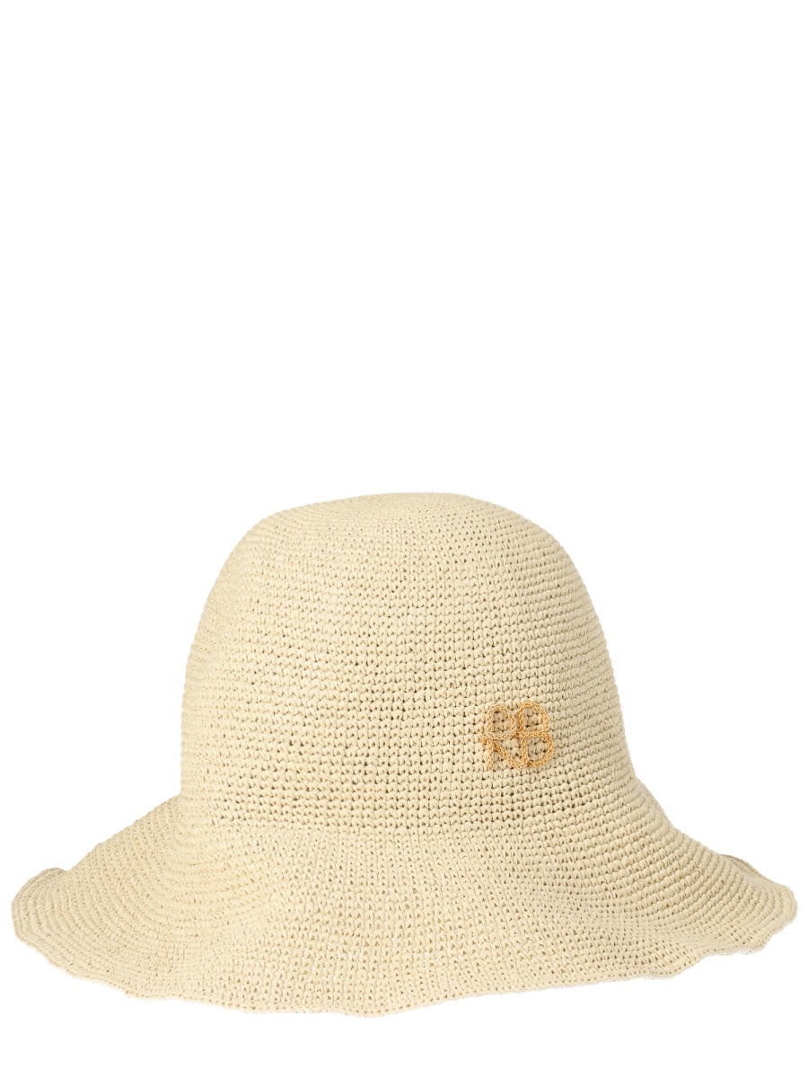 Straw Hat With Embroidered Loco