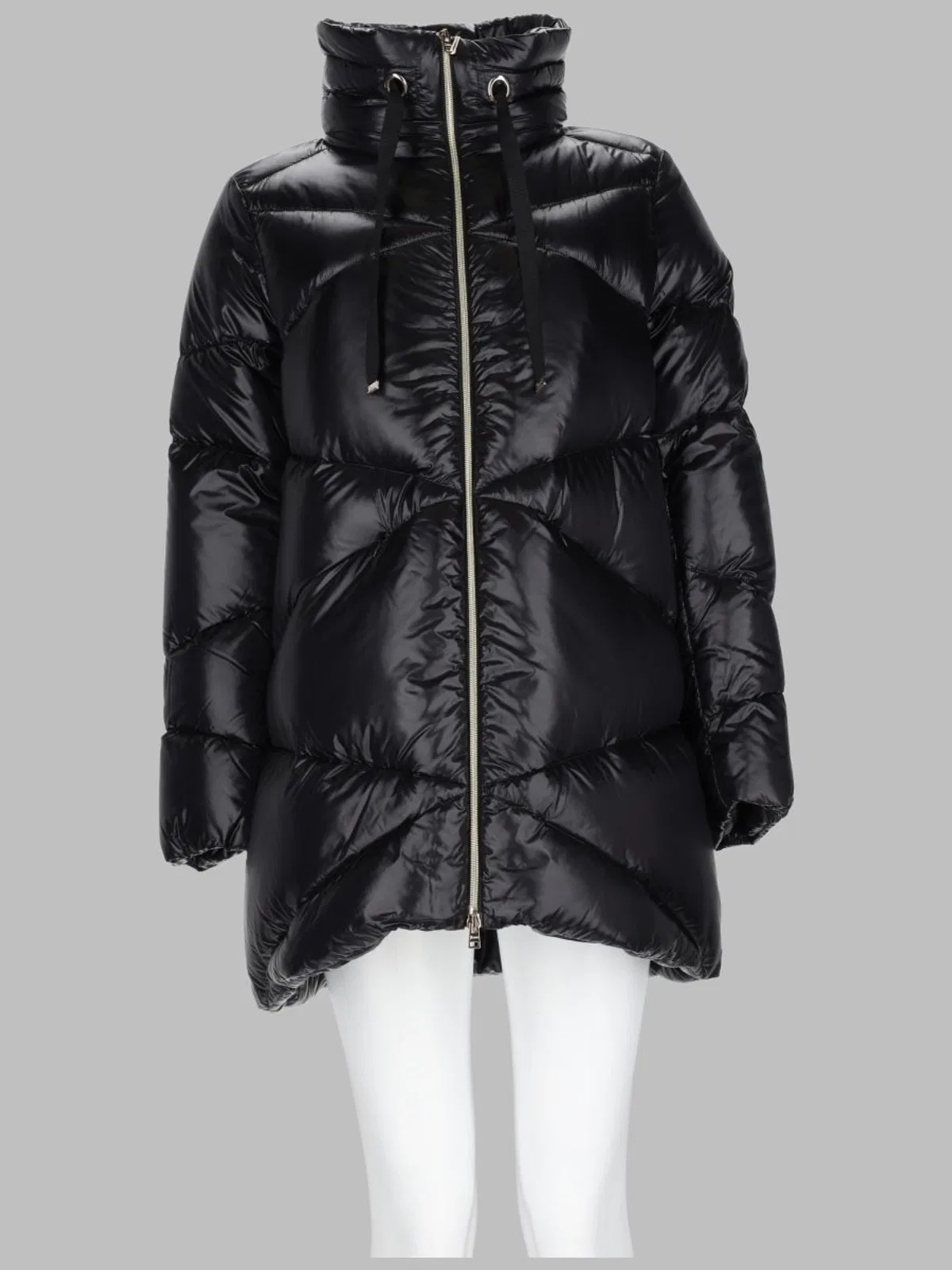 Herno Quilted Glossy High Collar Polyamide Down Jacket In Black