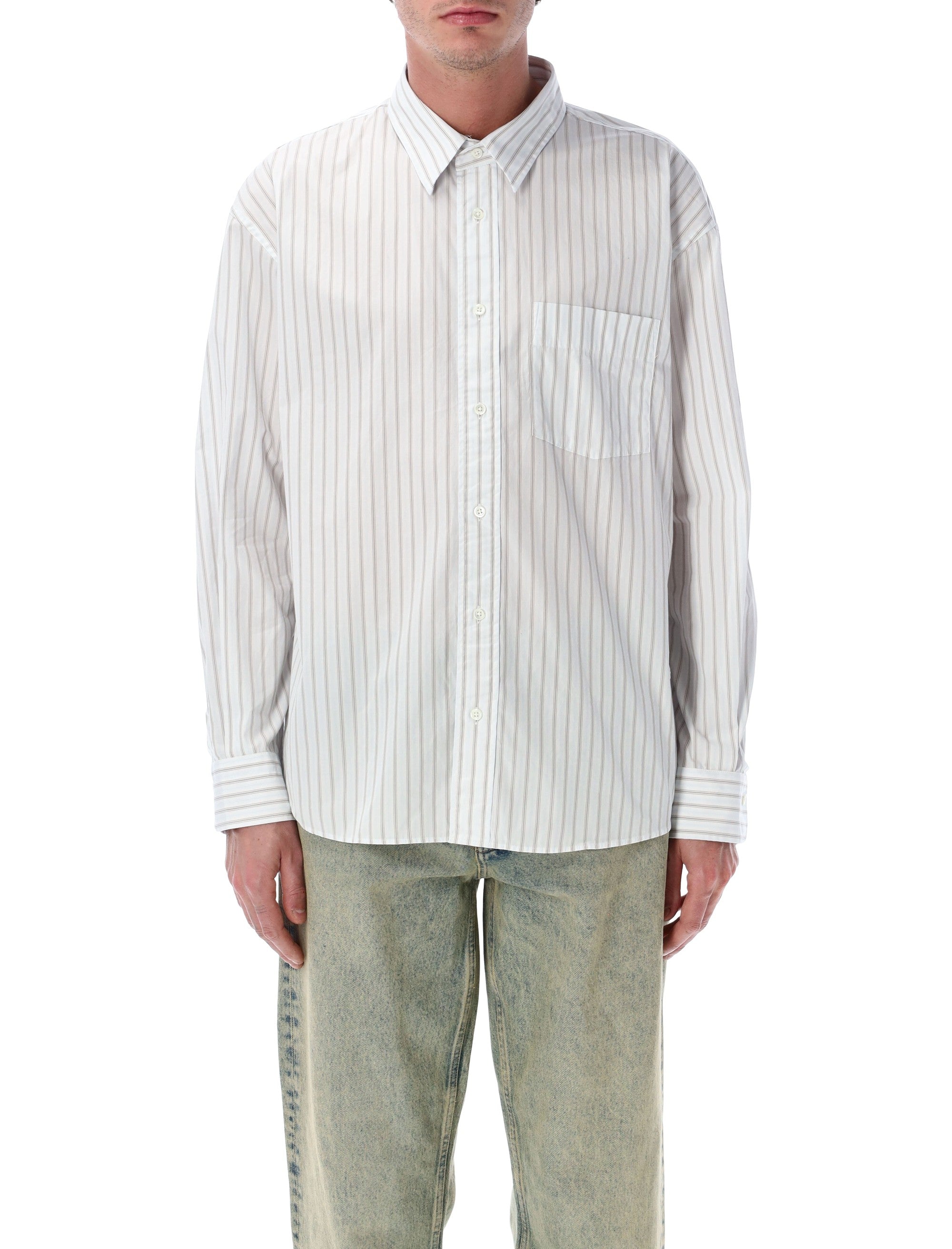 New Base White Cotton Stripe Shirt