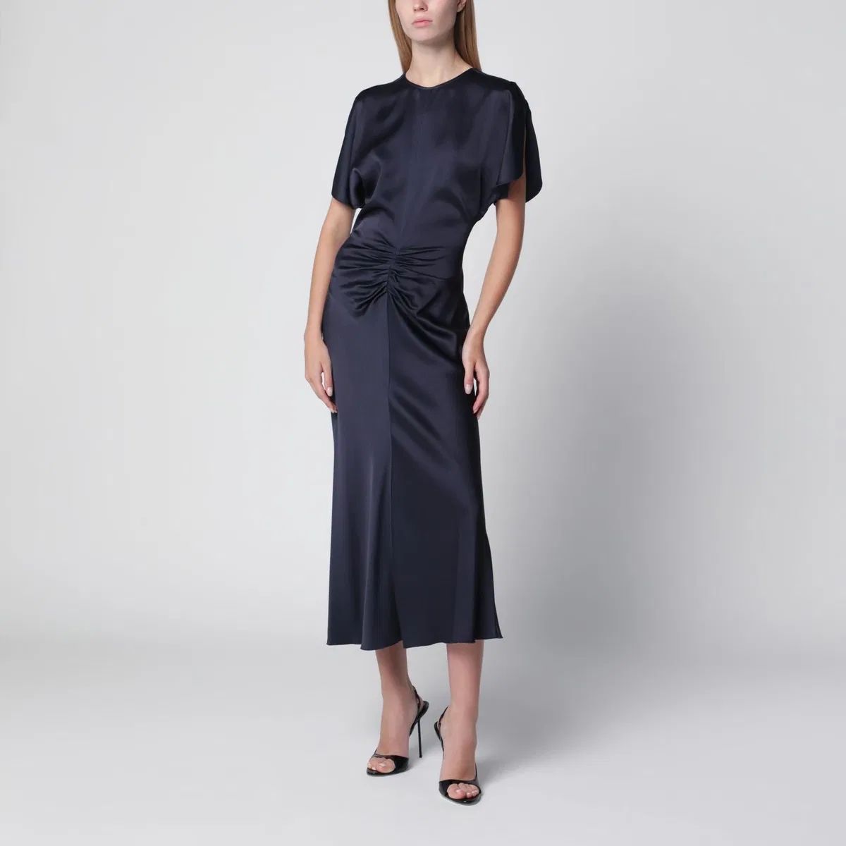 Bela Midi Dress In Midnight Satin Crêpe