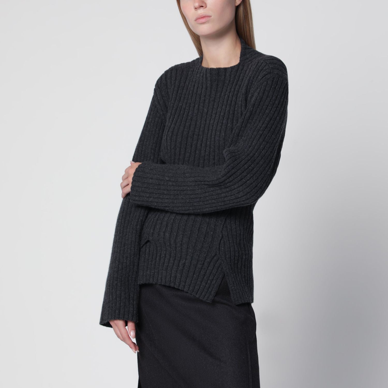 Ribbed Sweater In Burgundy Wool And Cashmere