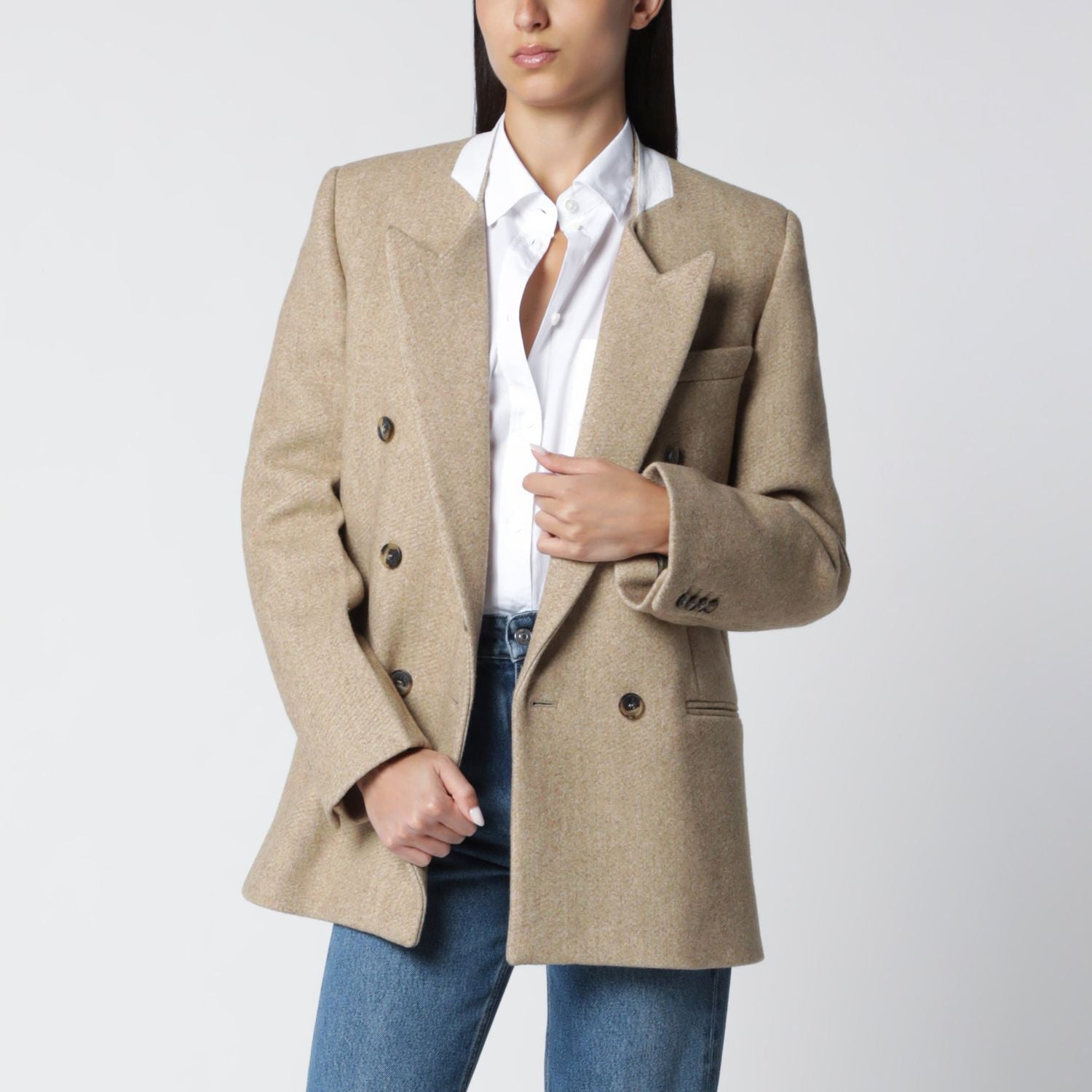 Beatrice Doublebreasted Jacket In Camel Wool