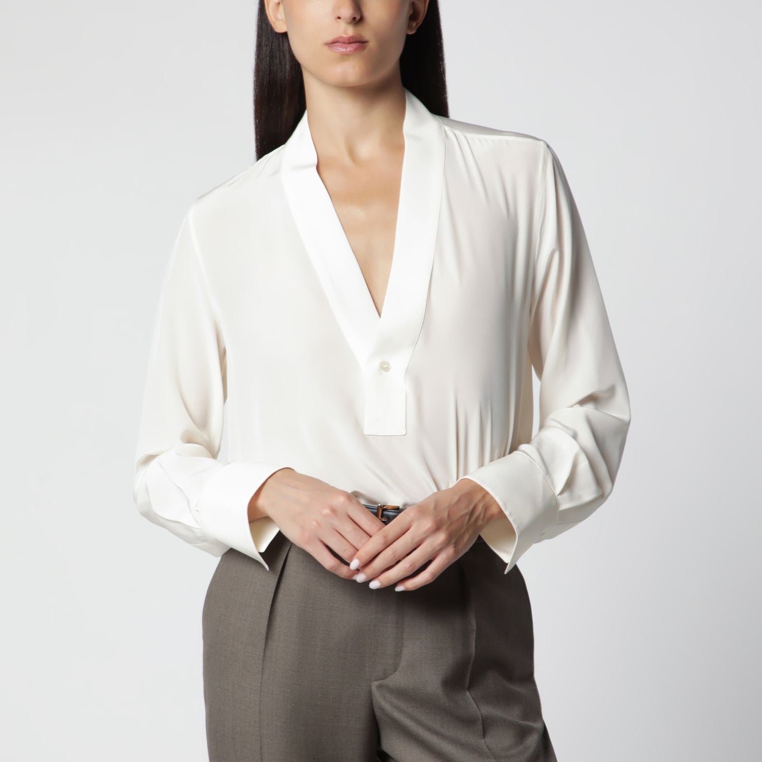 Ivory Silk Vneck Blouse