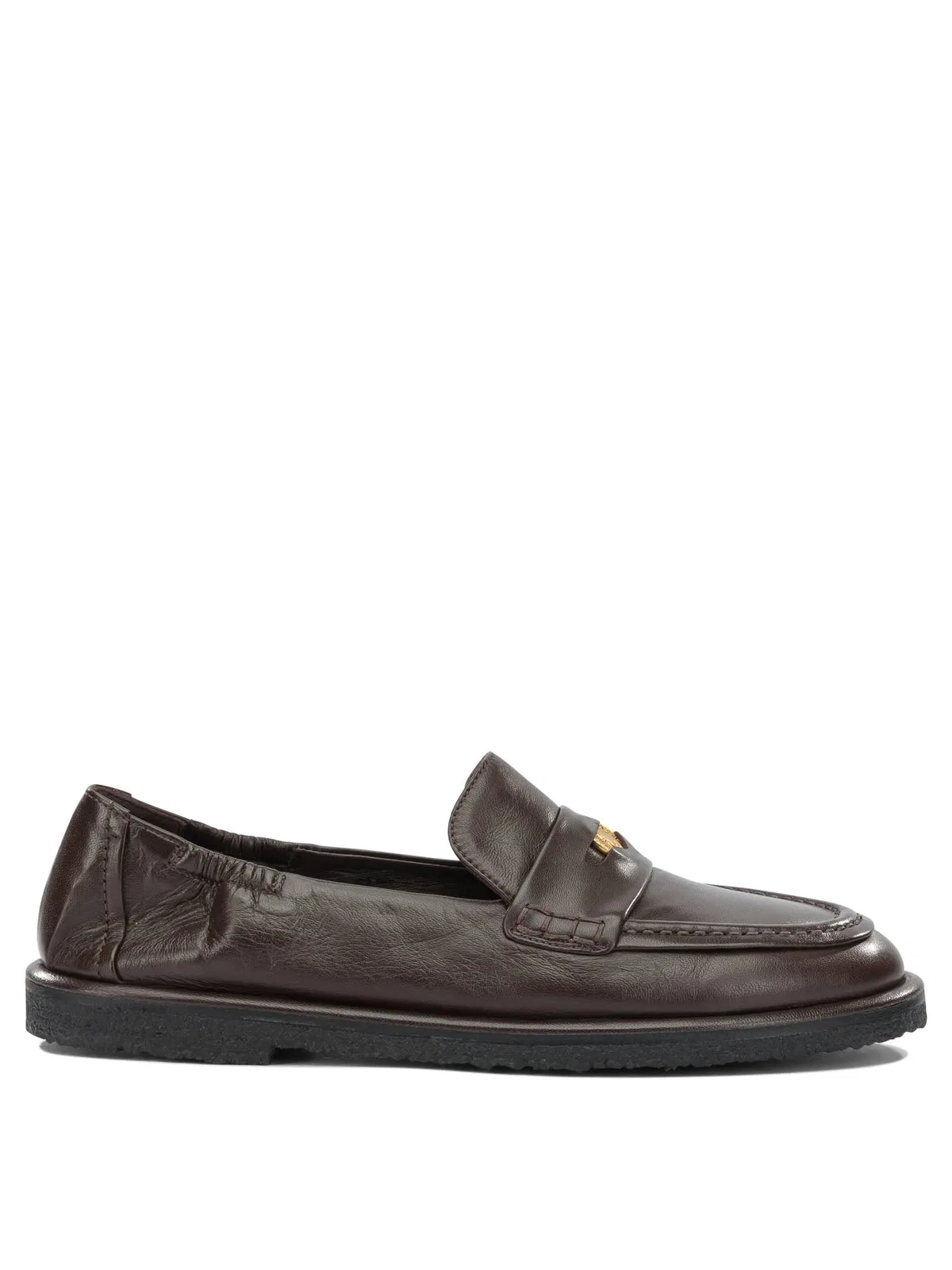 Brown Leather Rubber Loafers Slippers