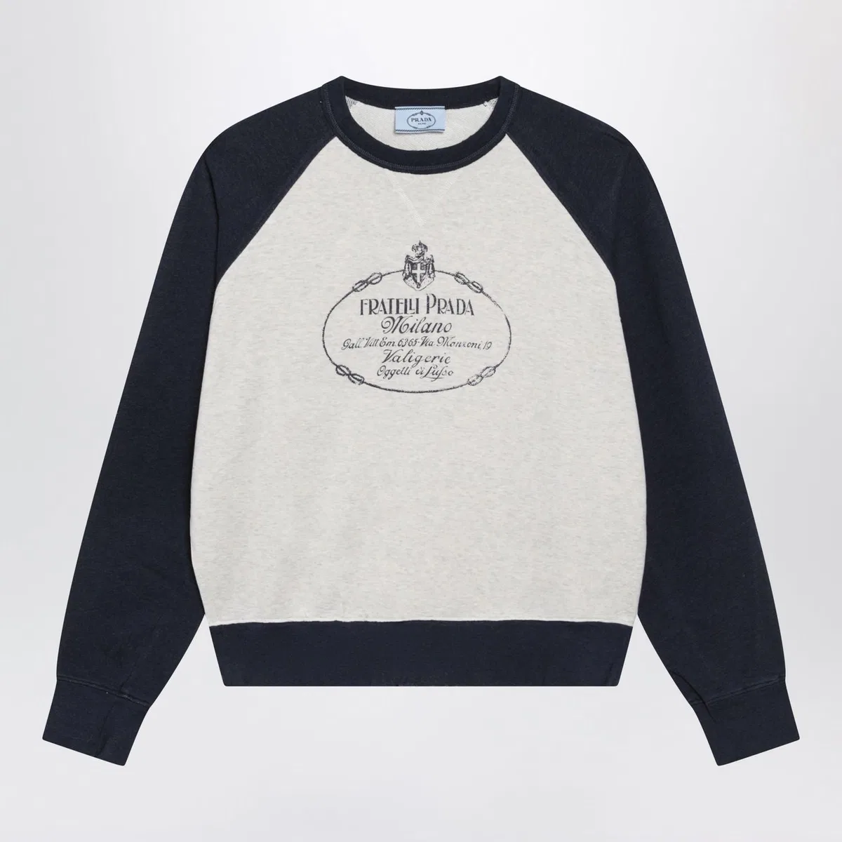 Natural/Navy Blue Cotton Crewneck Sweatshirt
