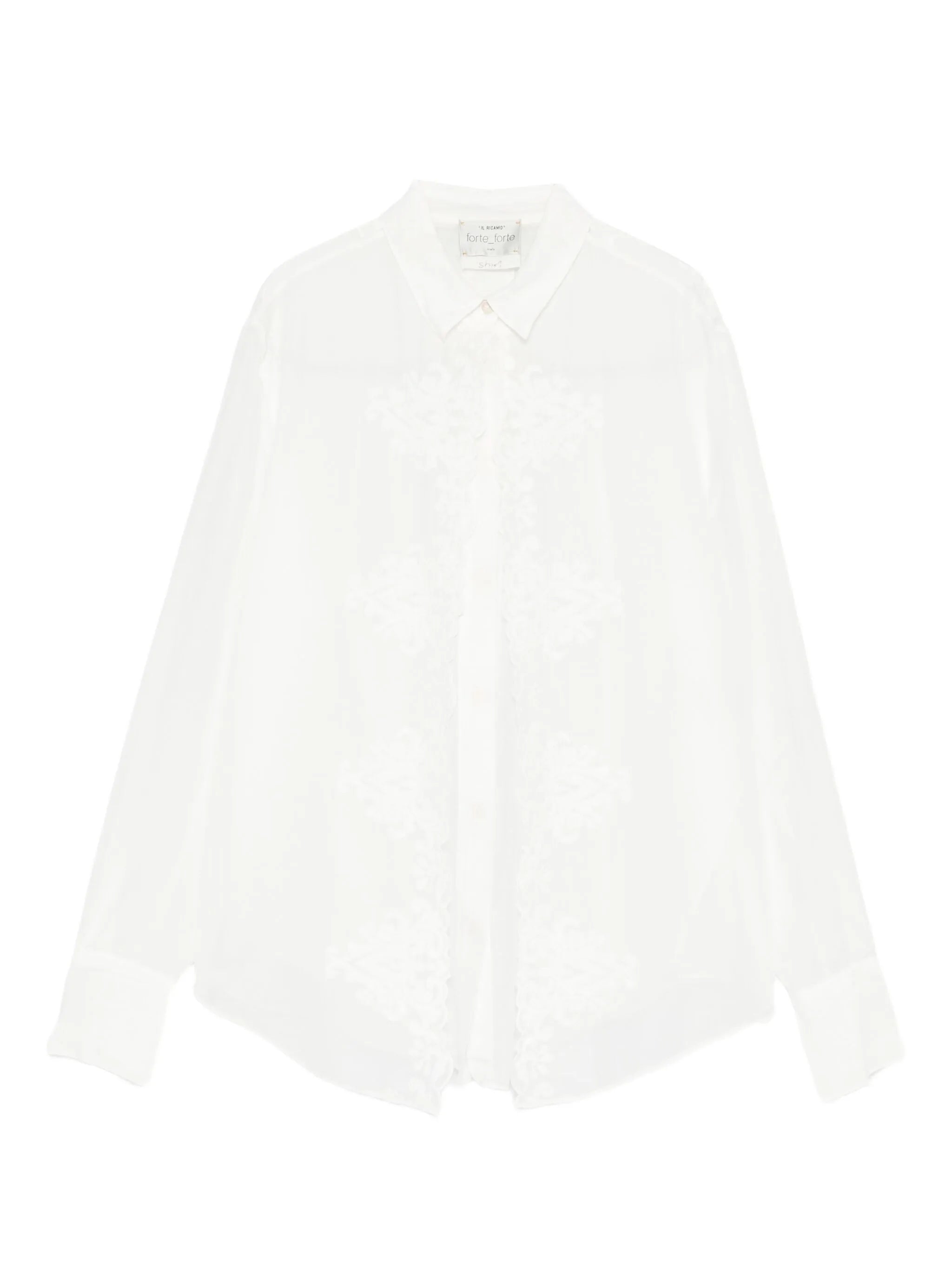 White Embroidered Cotton Silk Shirt