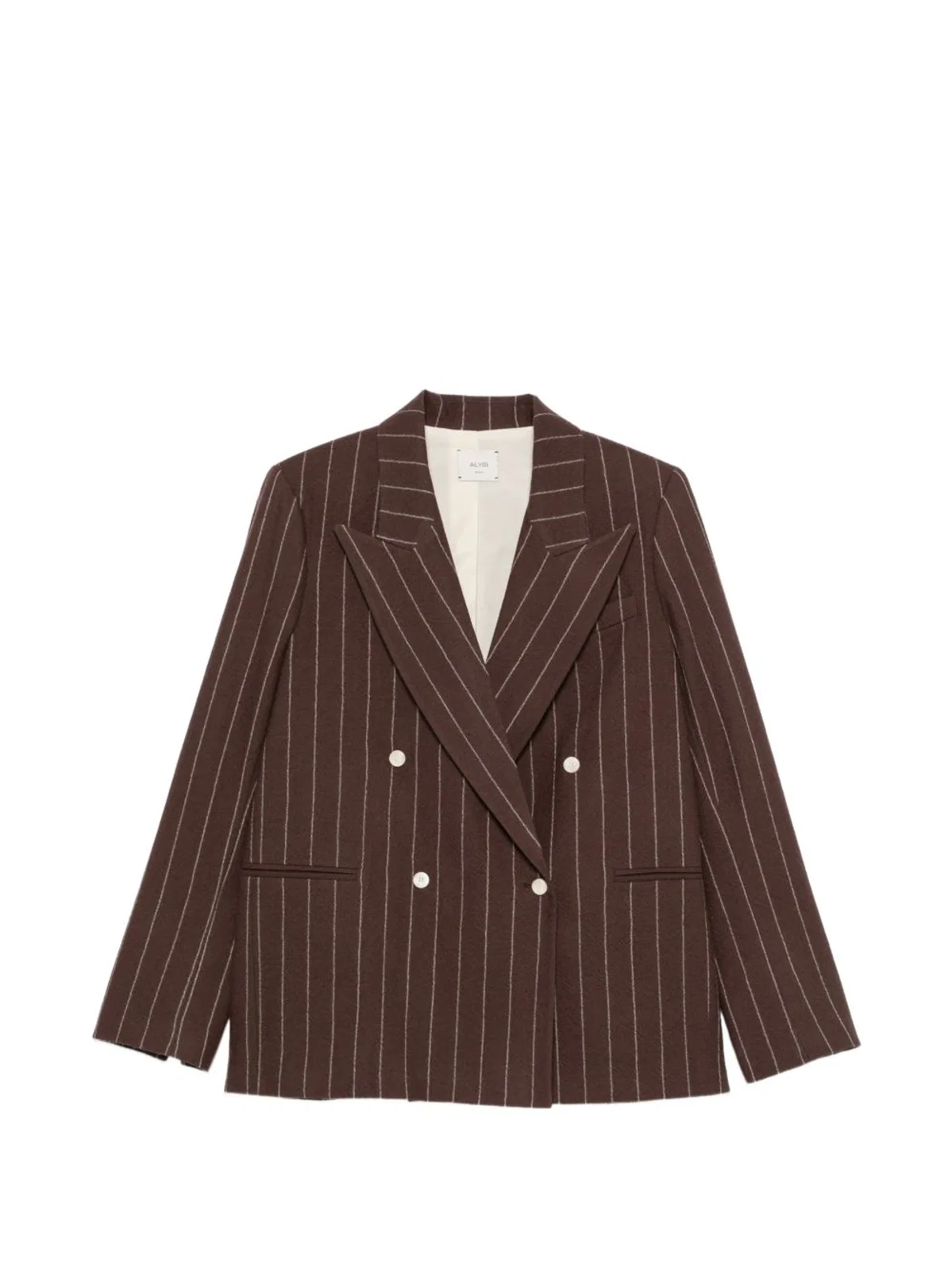 Alysi Double-breasted Pinstripe Blazer With Bold Structure In Brown