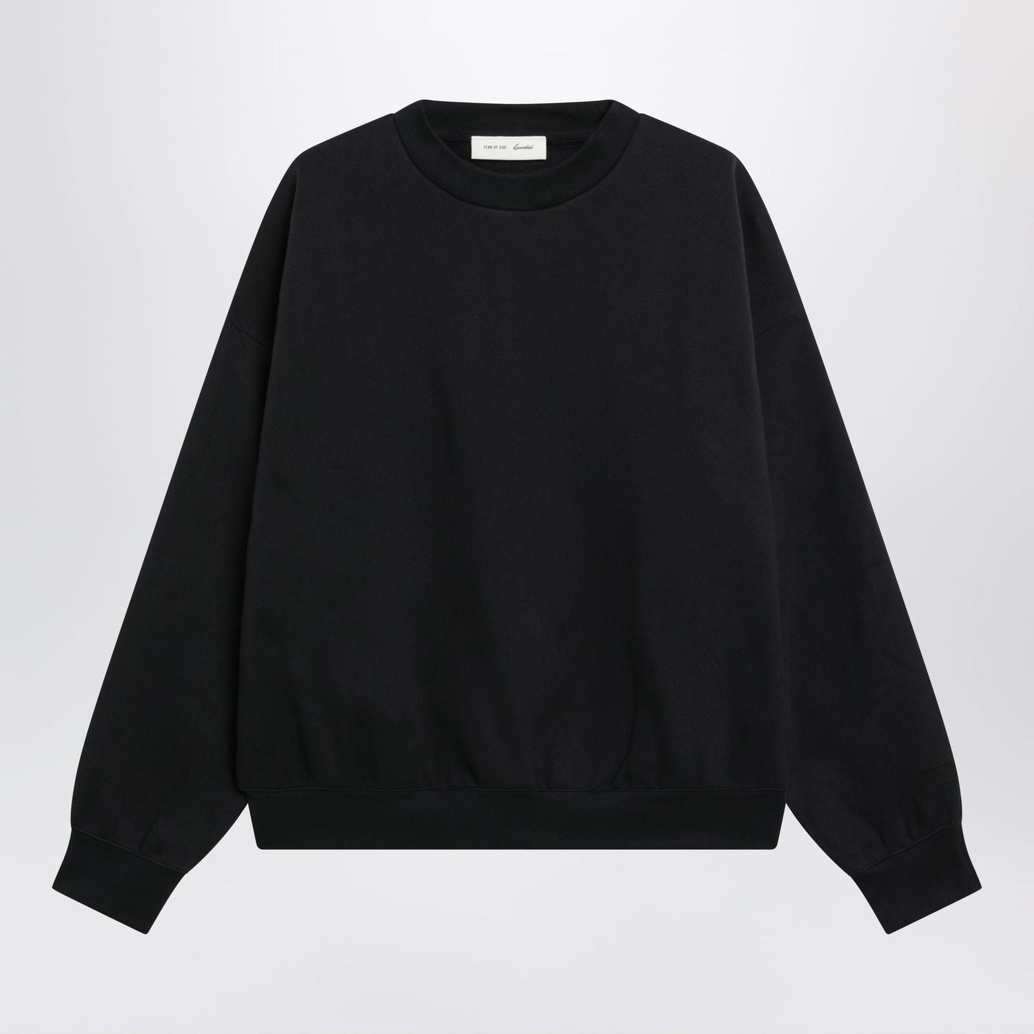 Black Cotton Fleece Crewneck Sweatshirt
