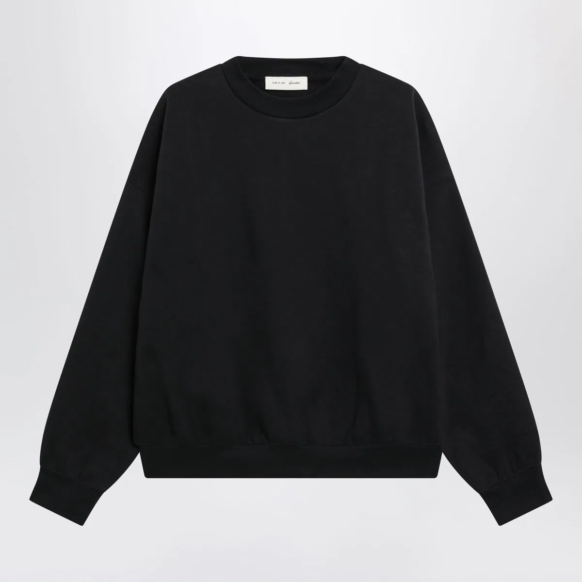 Black Cotton Fleece Crewneck Sweatshirt
