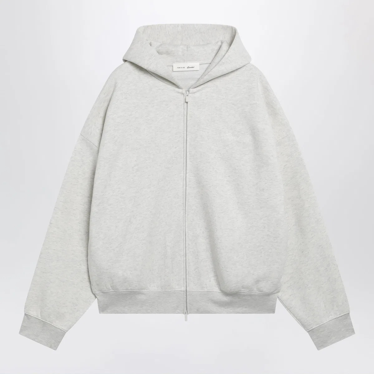 Light Grey Mélange Cotton Fleece Zip-Up Sweatshirt