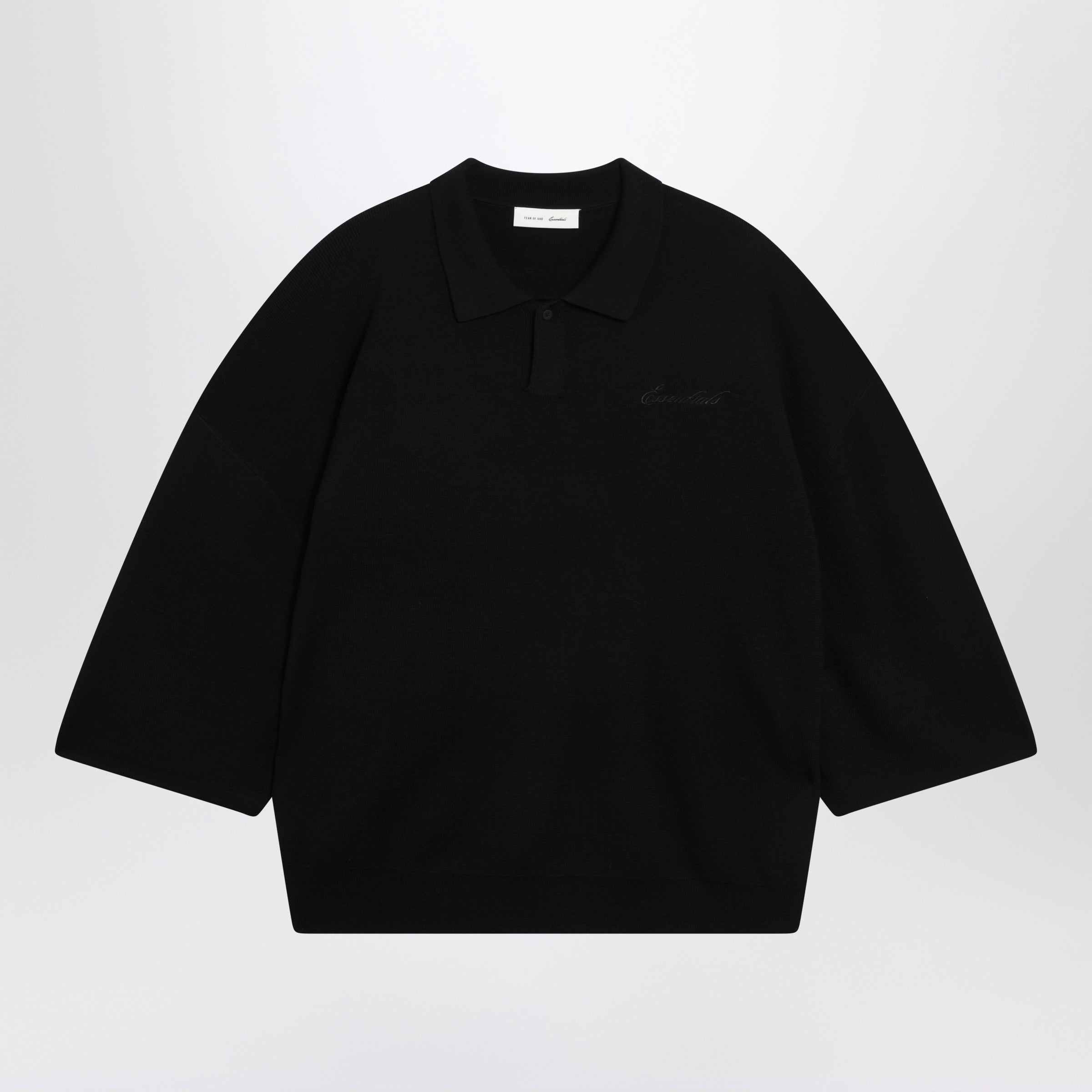 Signature 90Sstyle Knit 3/4Sleeve Polo In Black