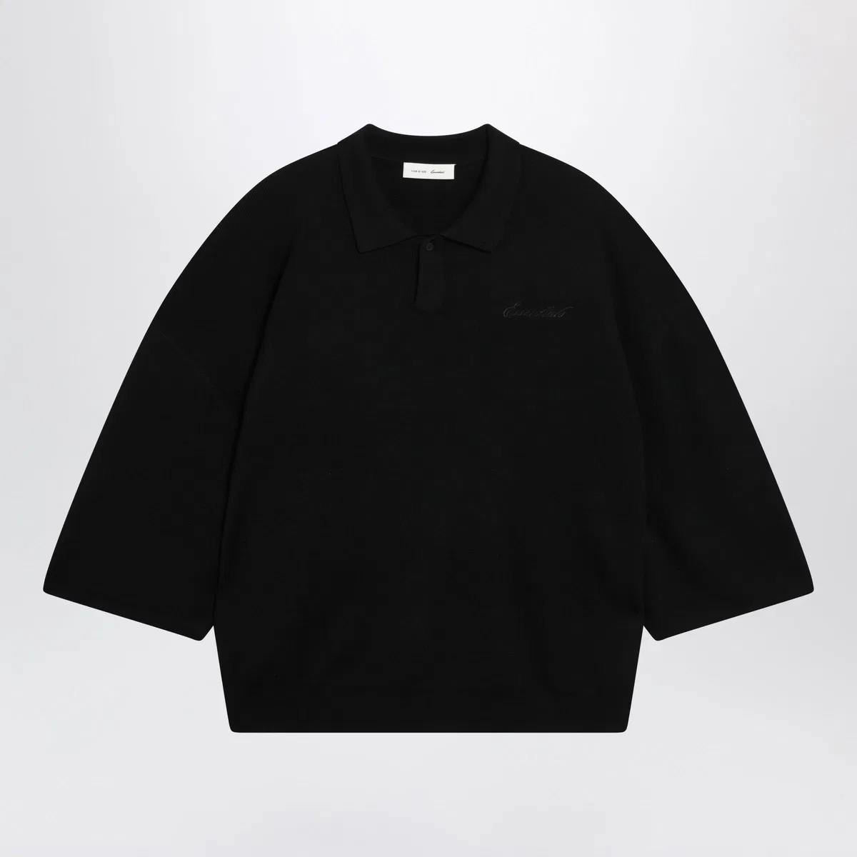 Signature 90S-Style Knit 3/4-Sleeve Polo In Black