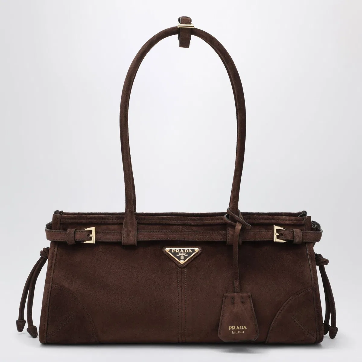 Prada Suede Shoulder Handbag With Adjustable Strap In Brown