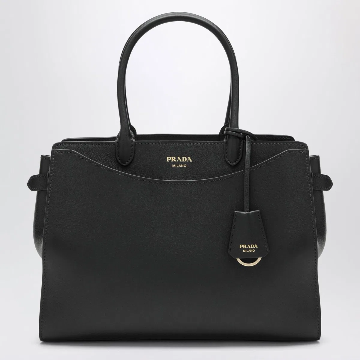 Prada Triangle Logo Leather Shoulder Bag In Black