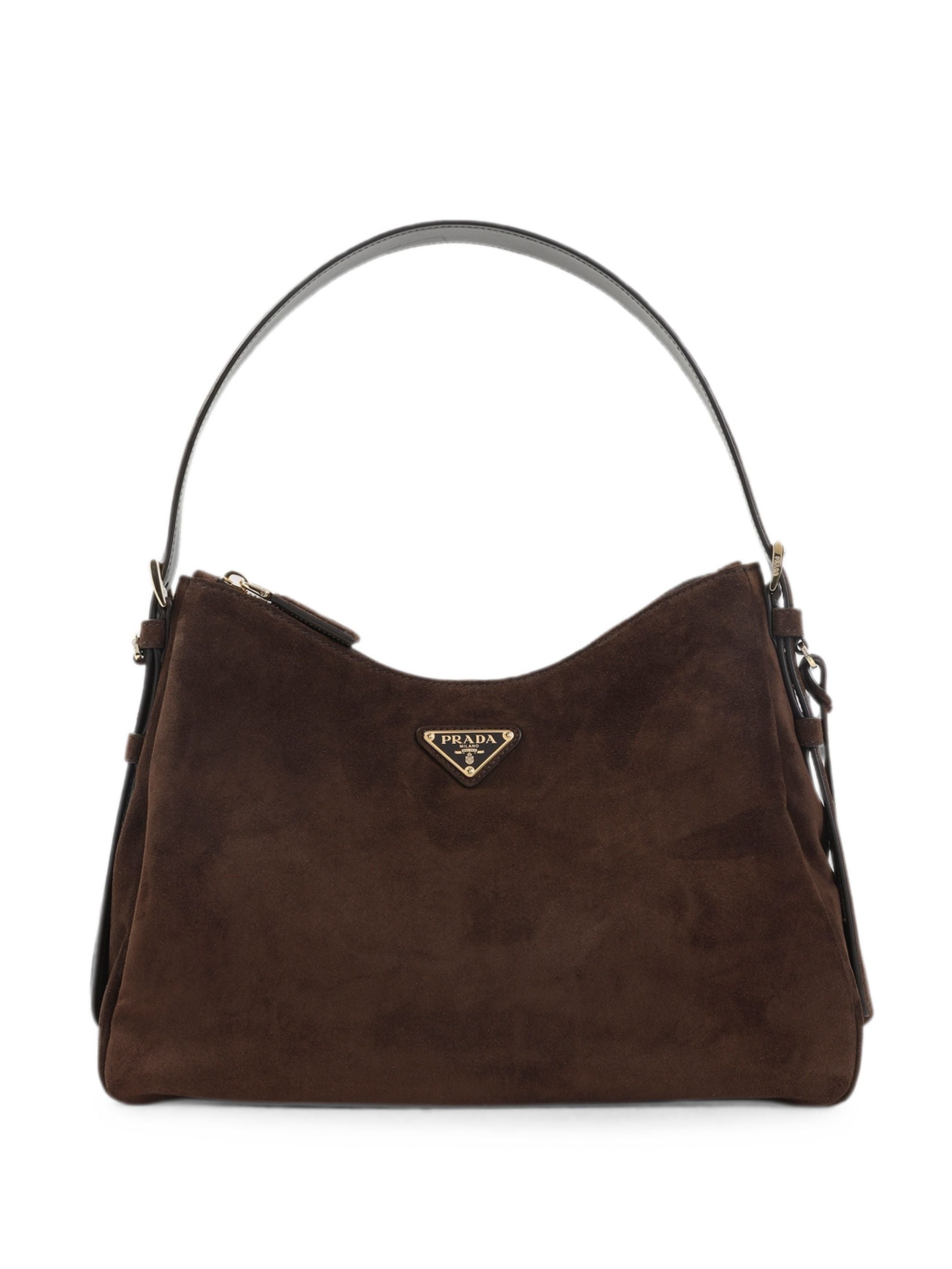 Logo-Plaque Suede Shoulder Bag