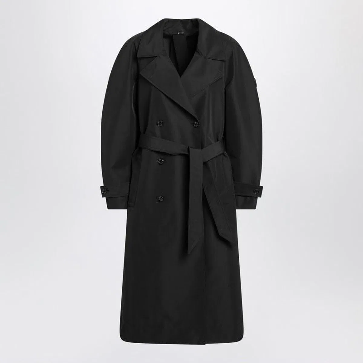 Black Double-Breasted Trench Coat With Belt
