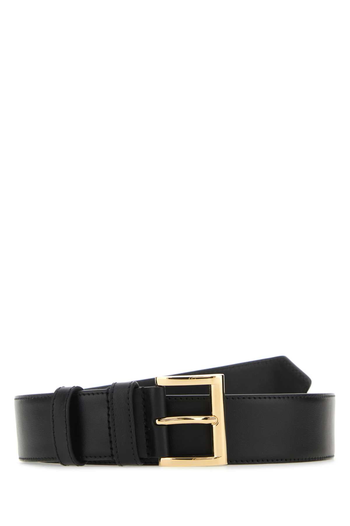 Black Leather Belt With Triangle Logo