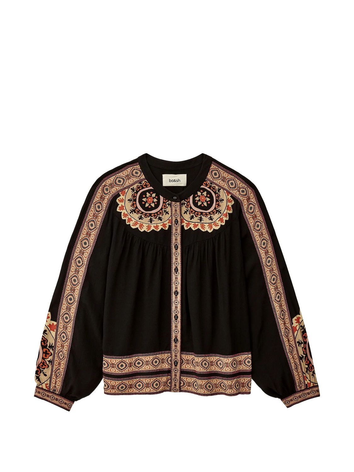 Ba&Sh Valda Black Blouse With Ochre Print