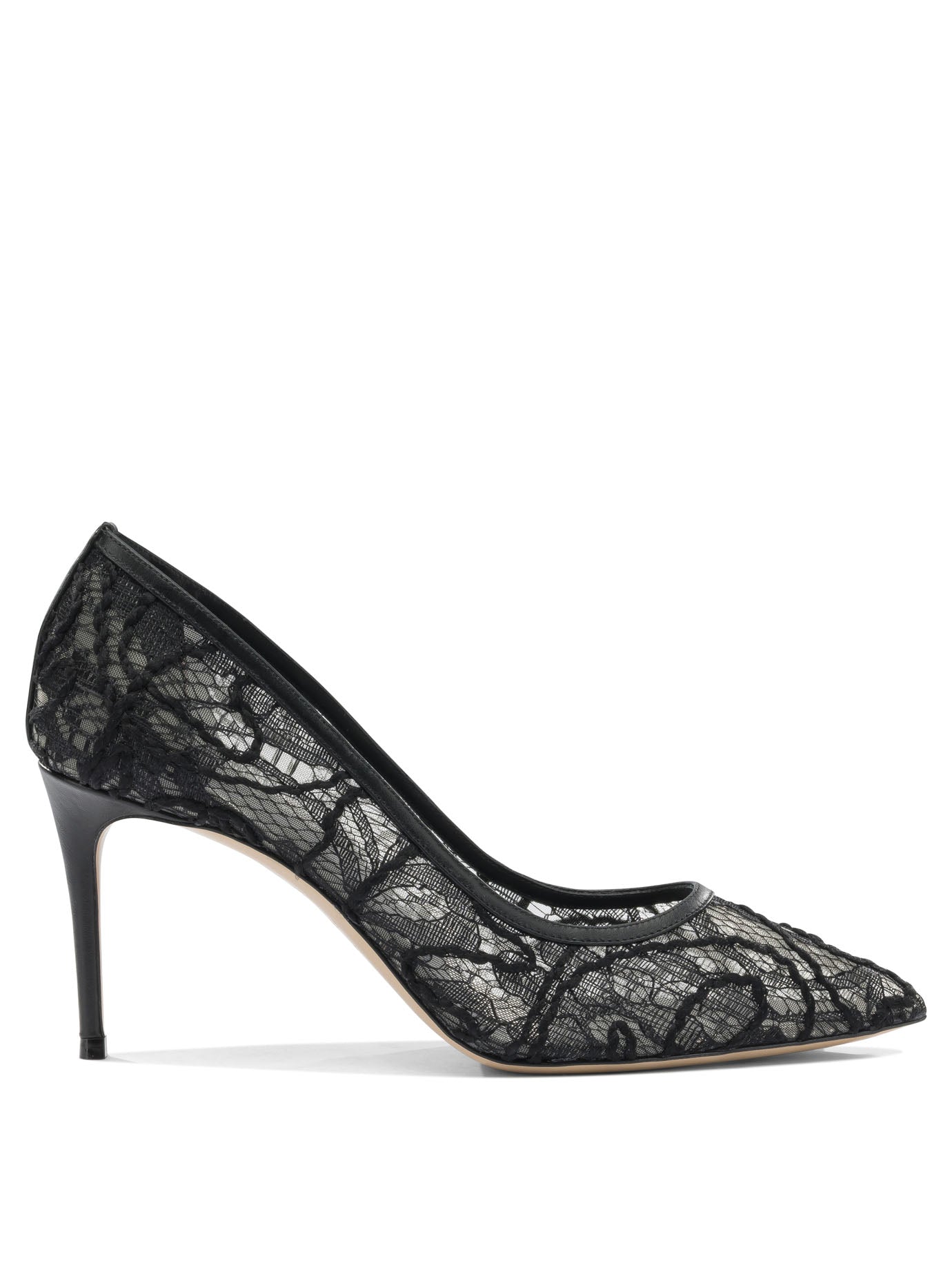 Black Leather Fabric Heeled Shoes