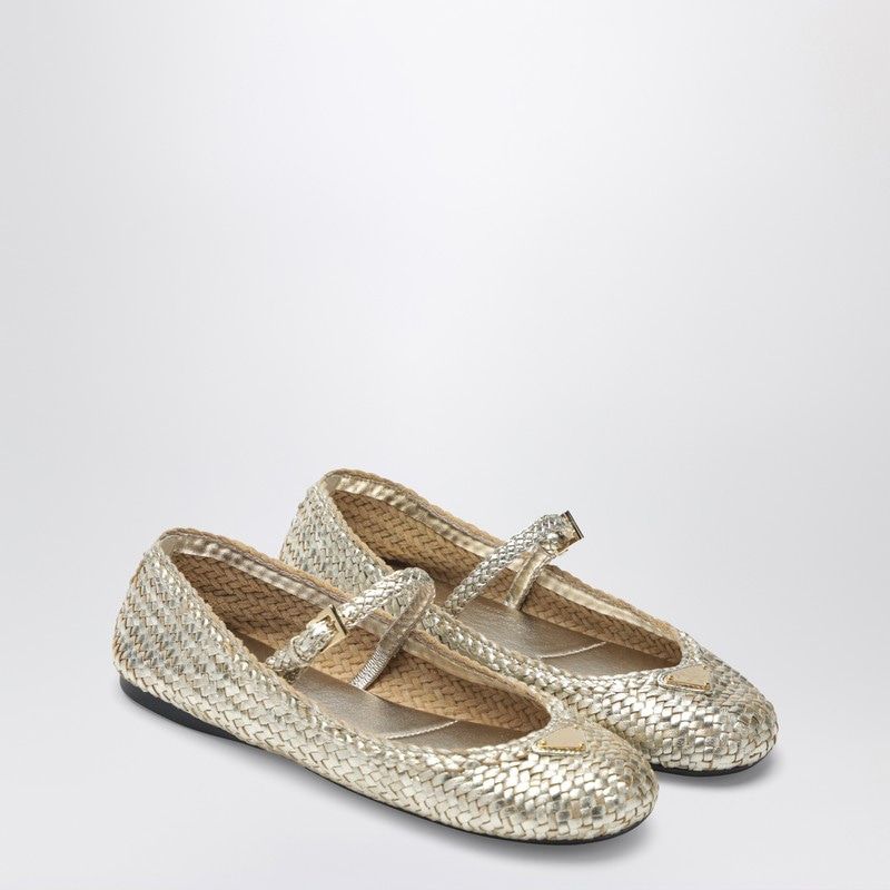 Gold Woven Leather Ballet Flats