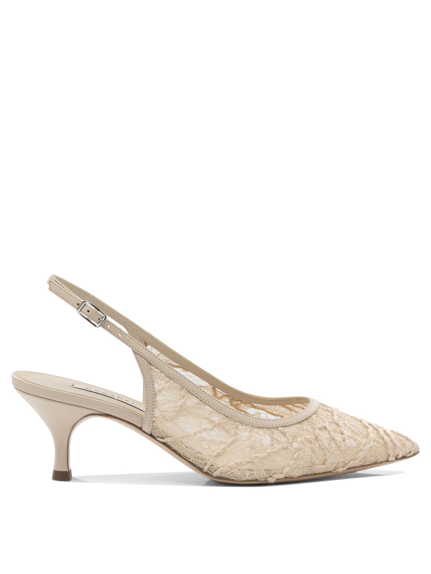 Pink Leather Fabric Heeled Shoes