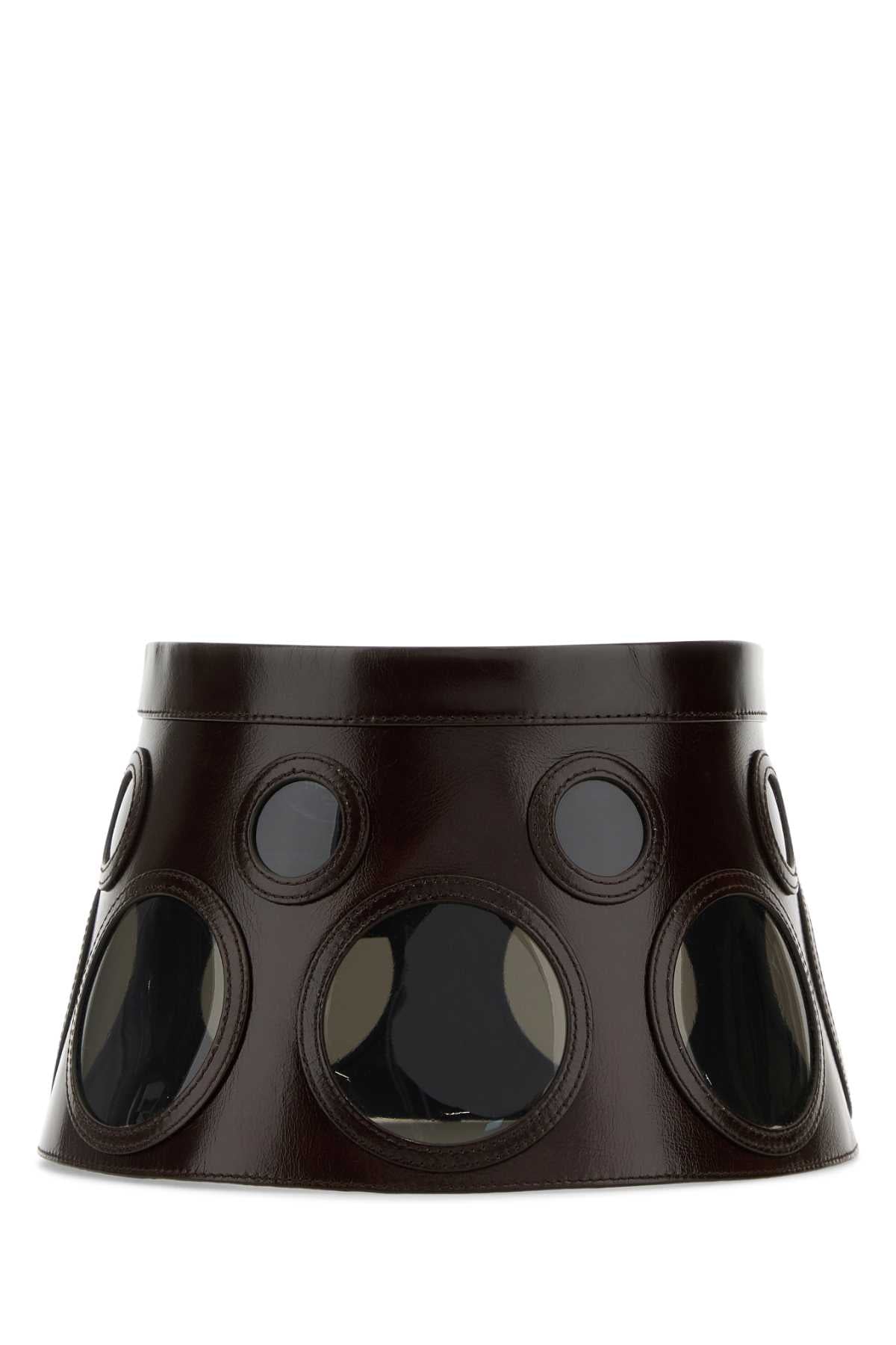 Visor Brown In Leather And Plexiglass