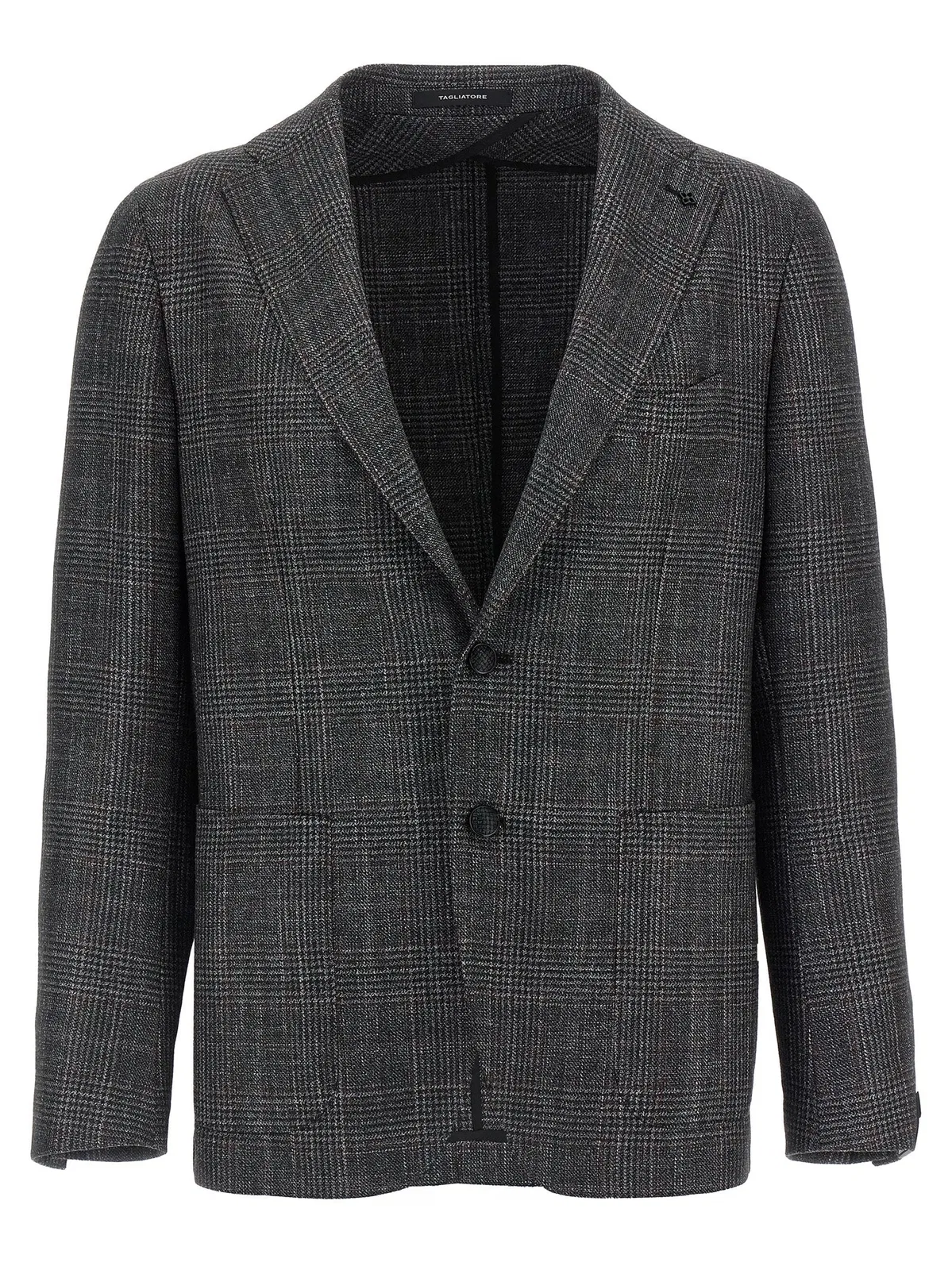 Tagliatore Check-patterned Virgin Wool Blend Blazer In Gray