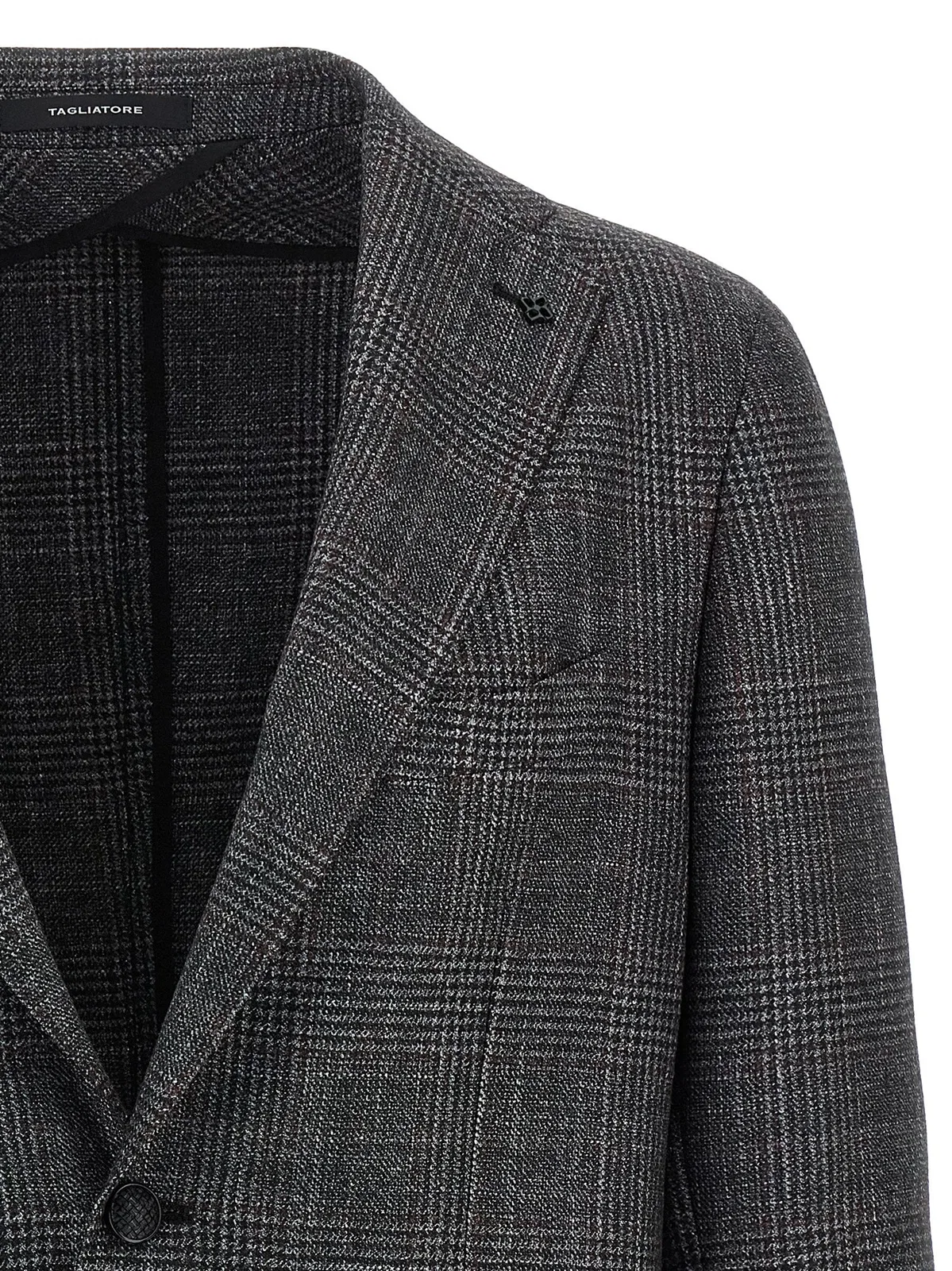 Tagliatore Check-patterned Virgin Wool Blend Blazer In Gray