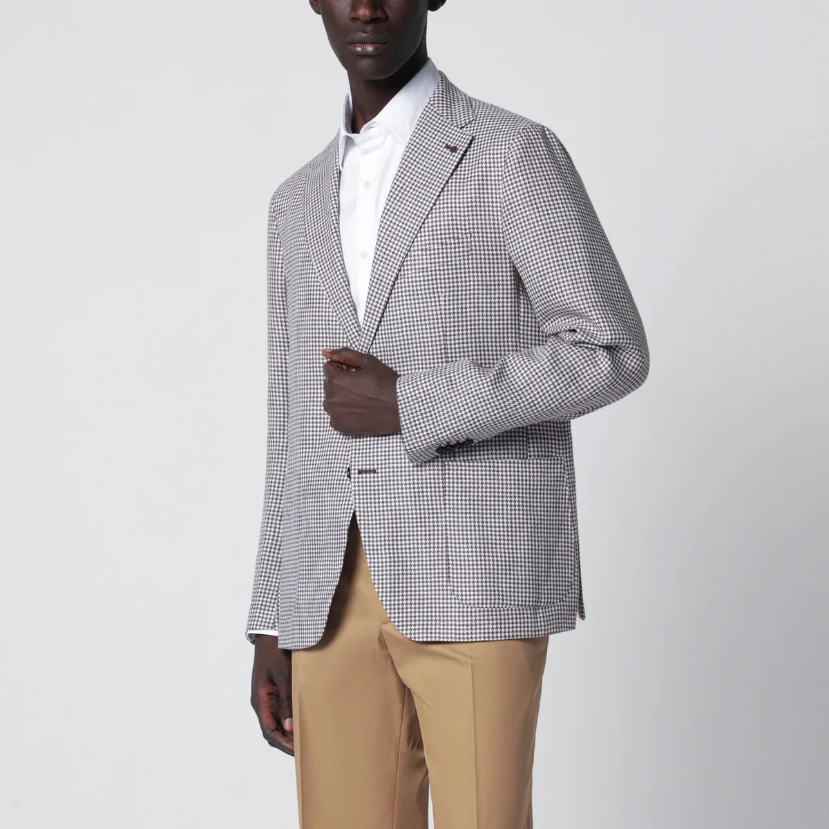 Tagliatore Single-breasted Jacket With Brown Pattern In Gray
