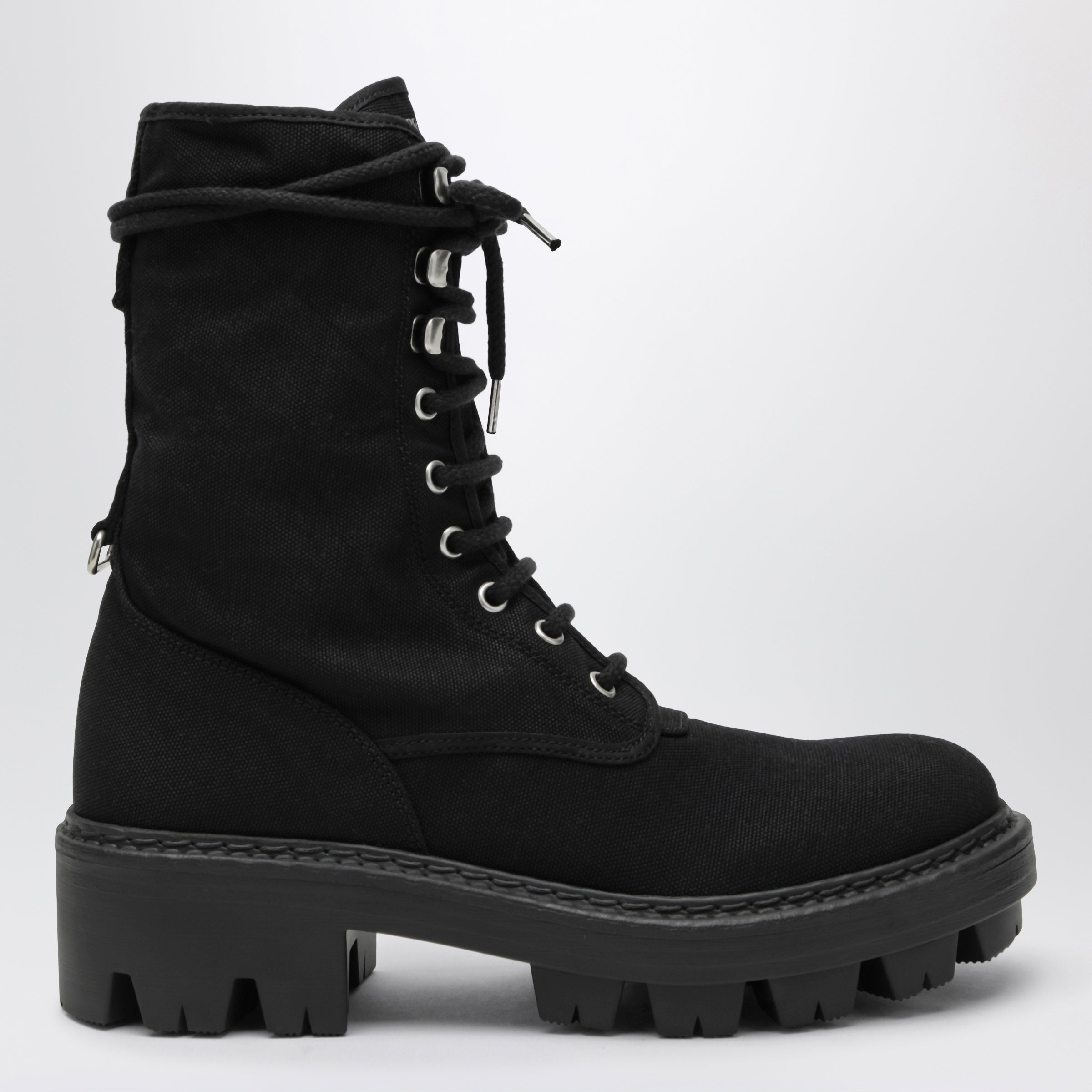 Black Canvas Laceup Ankle Boots