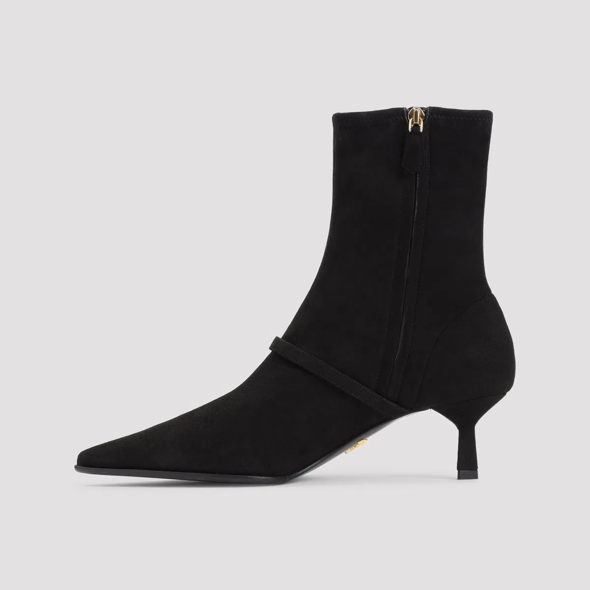 Prada Pointed Toe Kitten Heel Ankle Strap Pump In Black