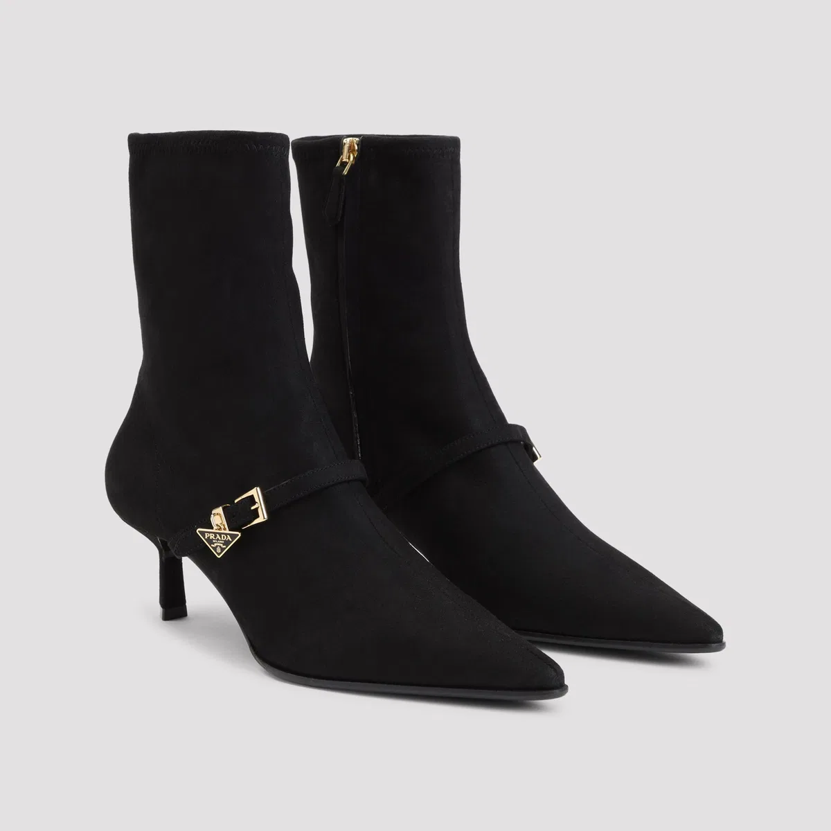 Prada Pointed Toe Kitten Heel Ankle Strap Pump In Black