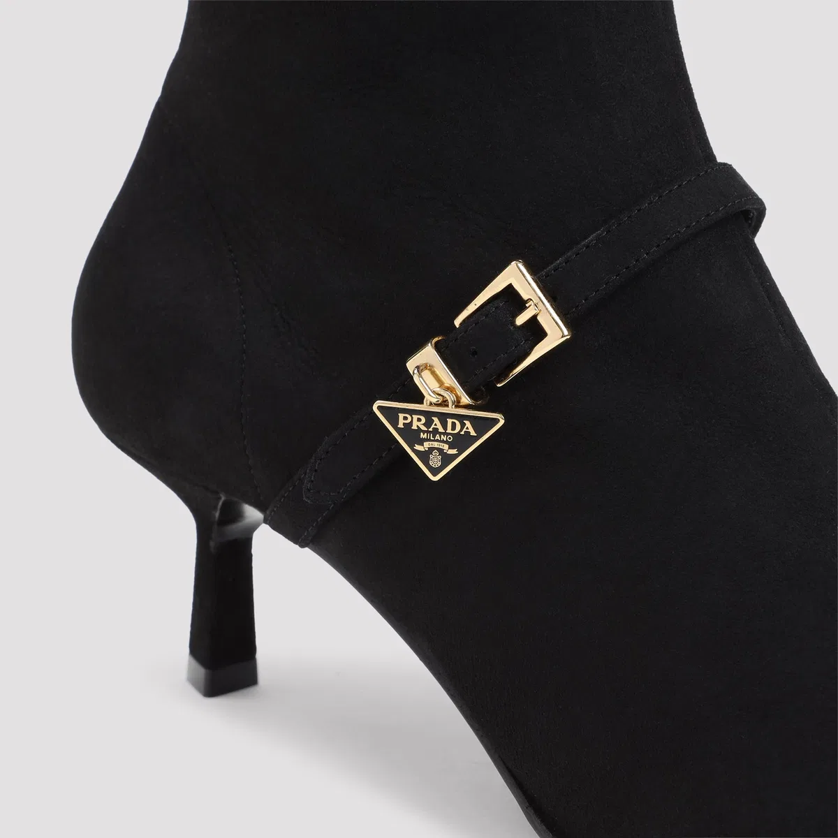 Prada Pointed Toe Kitten Heel Ankle Strap Pump In Black