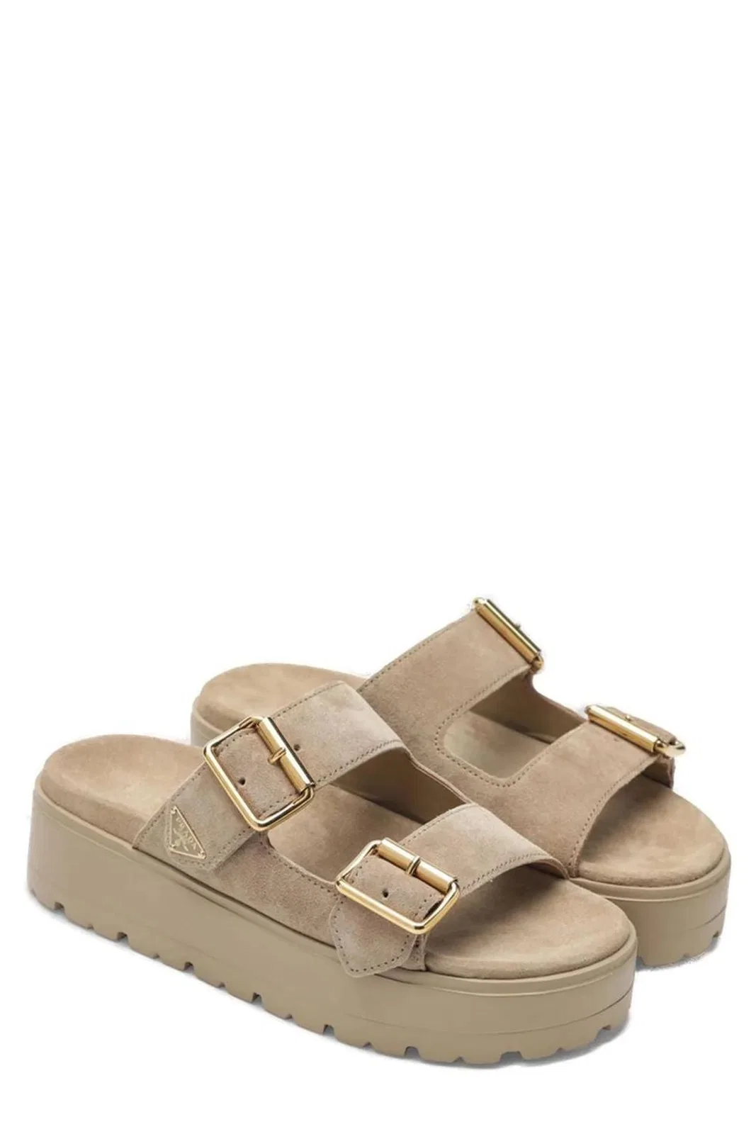 Prada Platform Sole Slides Open Toe Design In Brown
