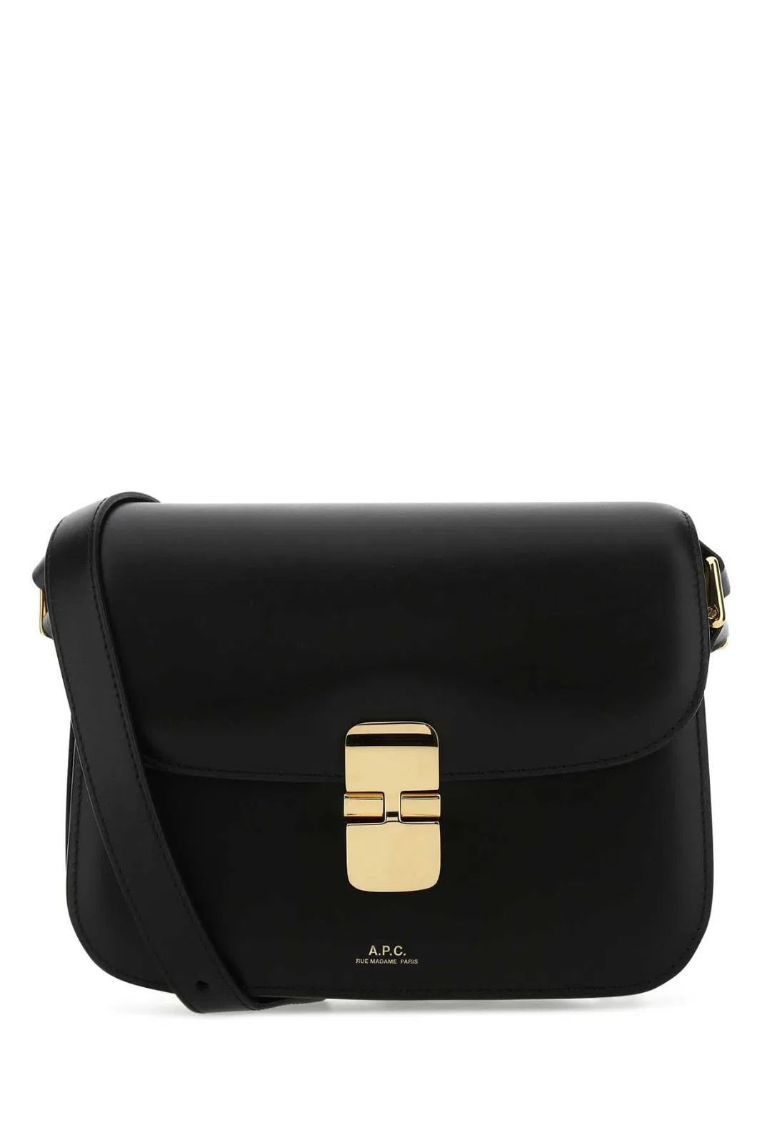 A.p.c. Compact Black Calf Leather Shoulder Bag With Adjustable Strap In Black