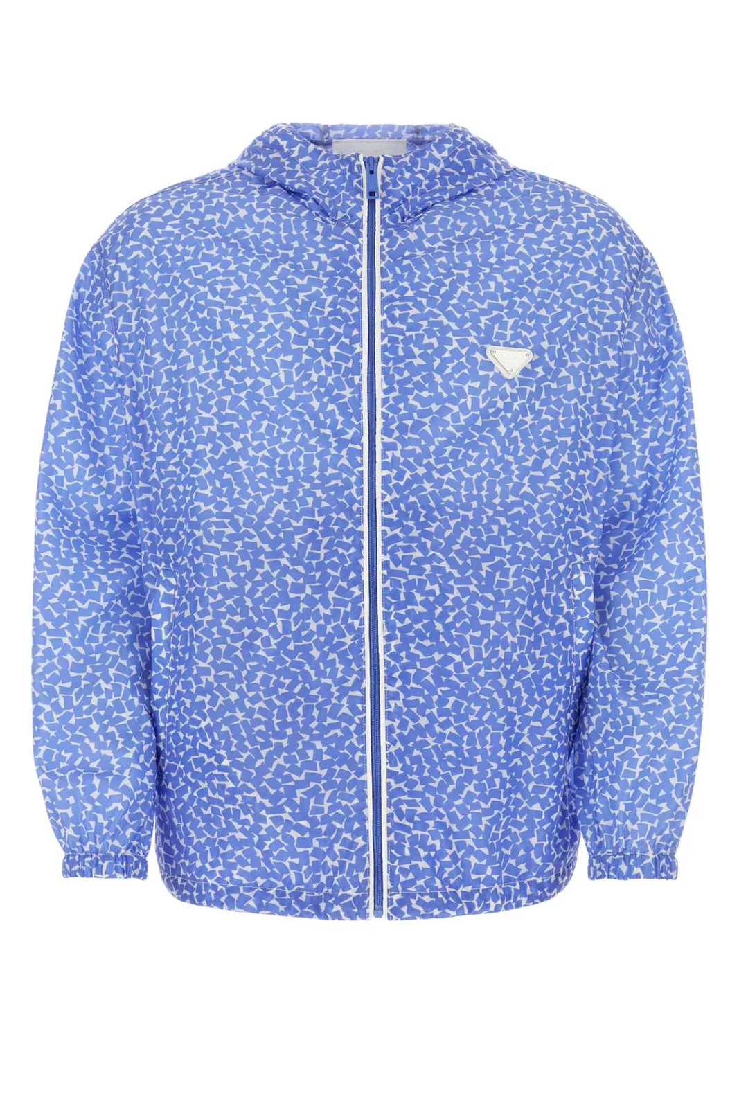 Prada Patterned Lightweight Windbreaker With Elasticated Cuffs In Blue