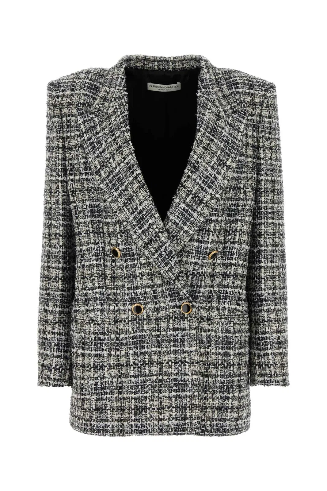 Alessandra Rich Oversized Checked Lurex Tweed Blazer In Gray
