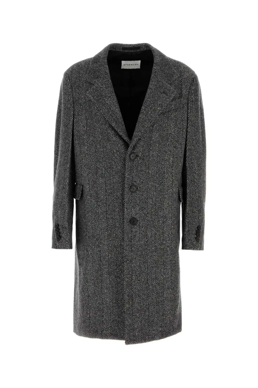 Givenchy Men Wool Blend Coat With Herringbone Motif In Gray