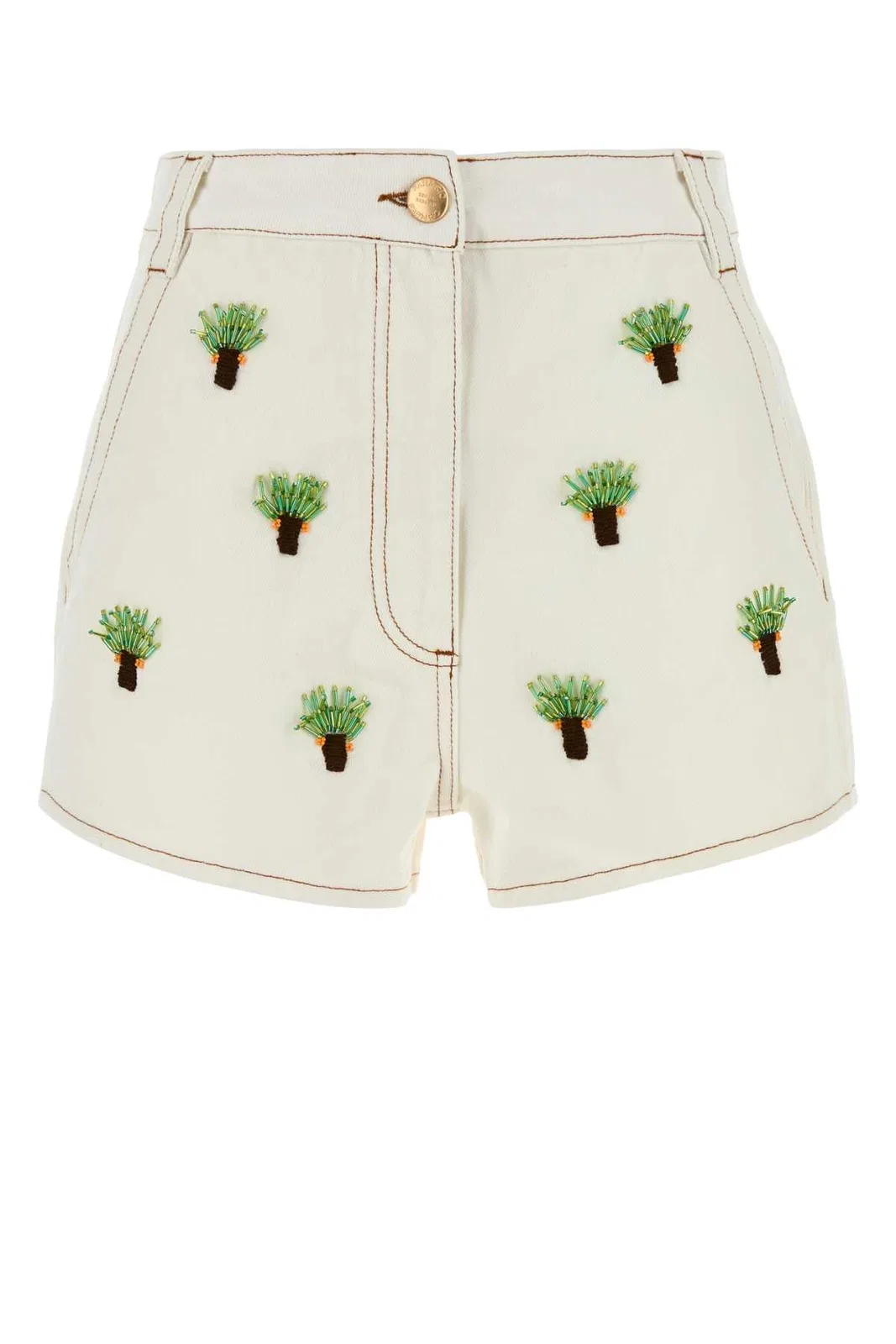 Embroidered Coconut Off-White Tree Shorts