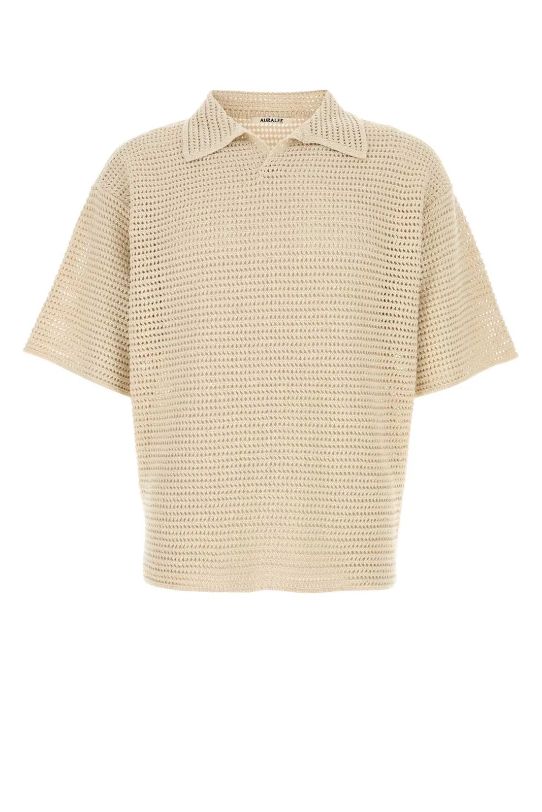 Tussah Silk Cotton Mesh Knit Skipper Polo