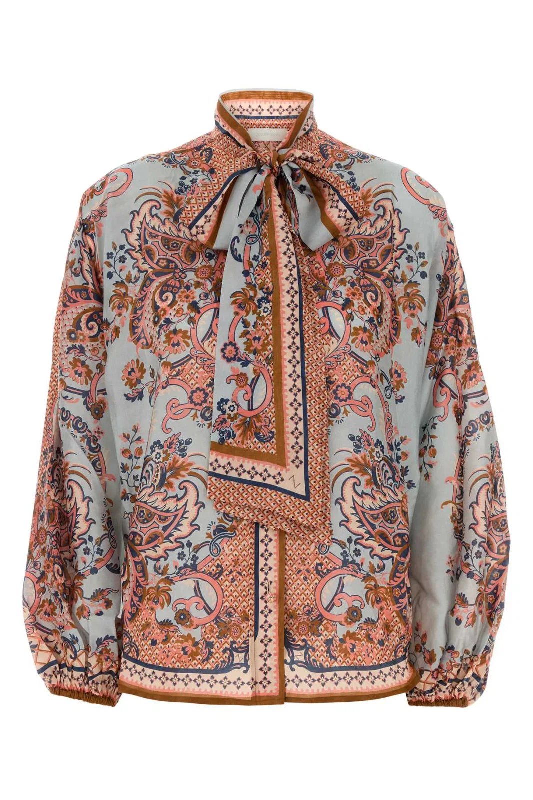 Zimmermann Paisley Floral Pure Silk Blouse With Self-tie Neck Detail
