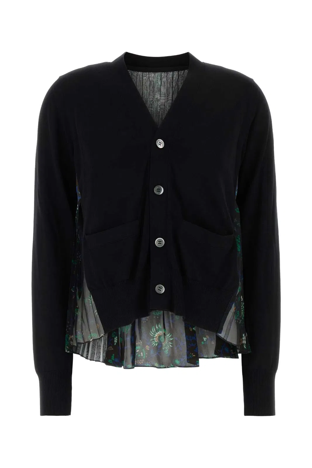 Sacai Floral Print X Cotton Knit Cardigan In Black