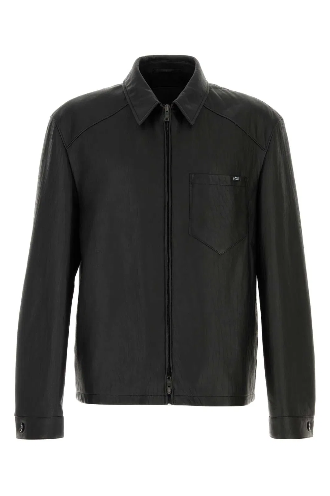 Prada Black Regular Textured Jacket In Silver