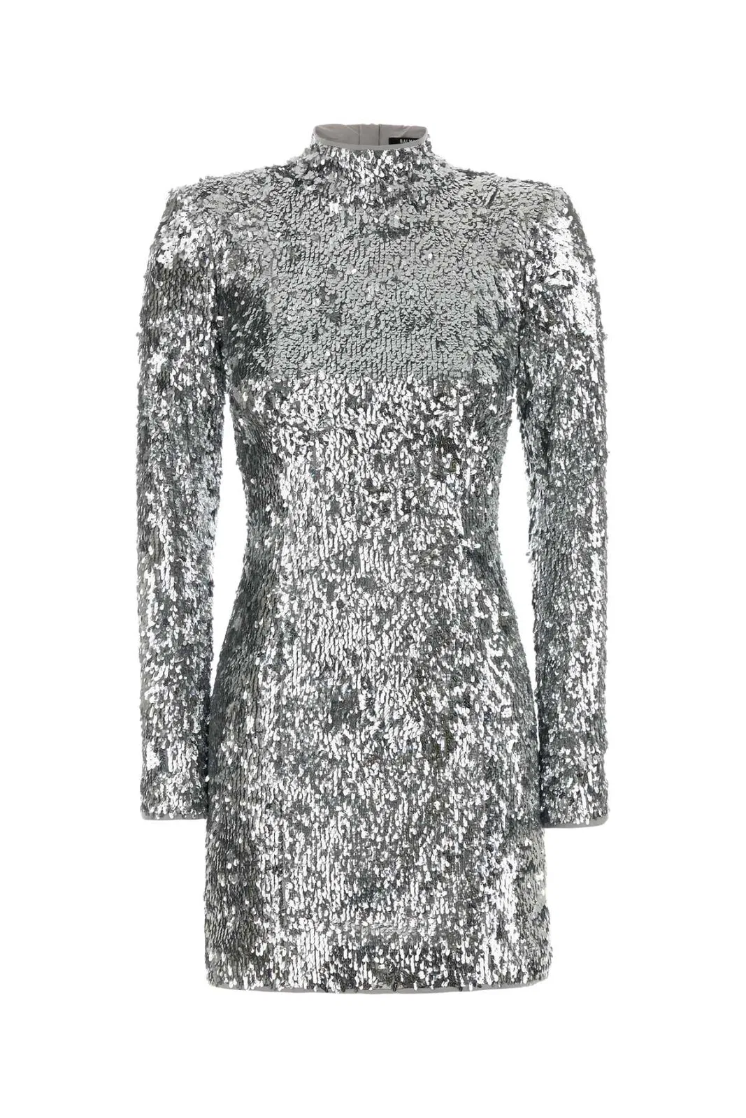 Balmain Sequin-embellished Structured-shoulder Mini Dress In Gray