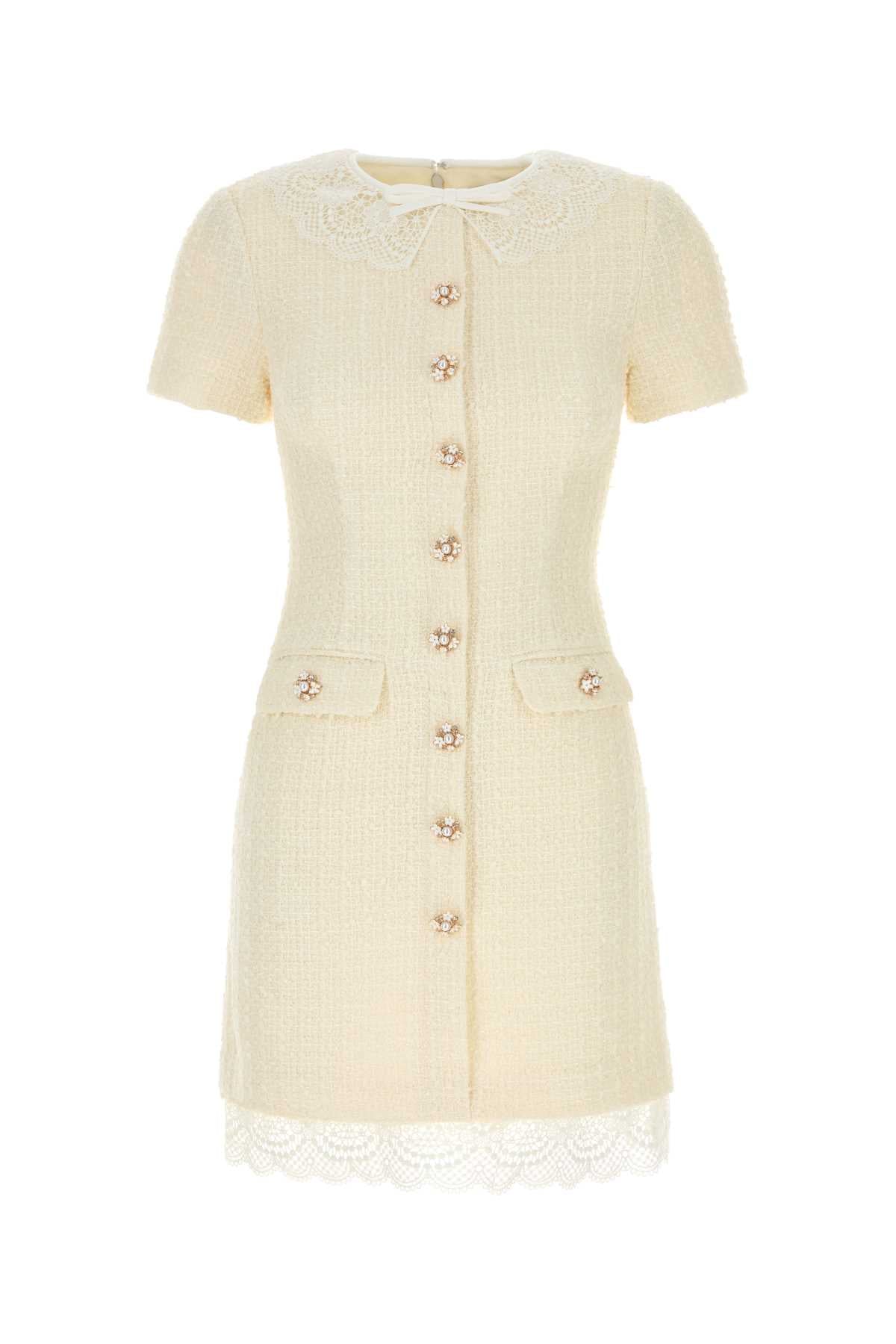 Self Portrait Cream Boucle Lace Trim Mini Dress