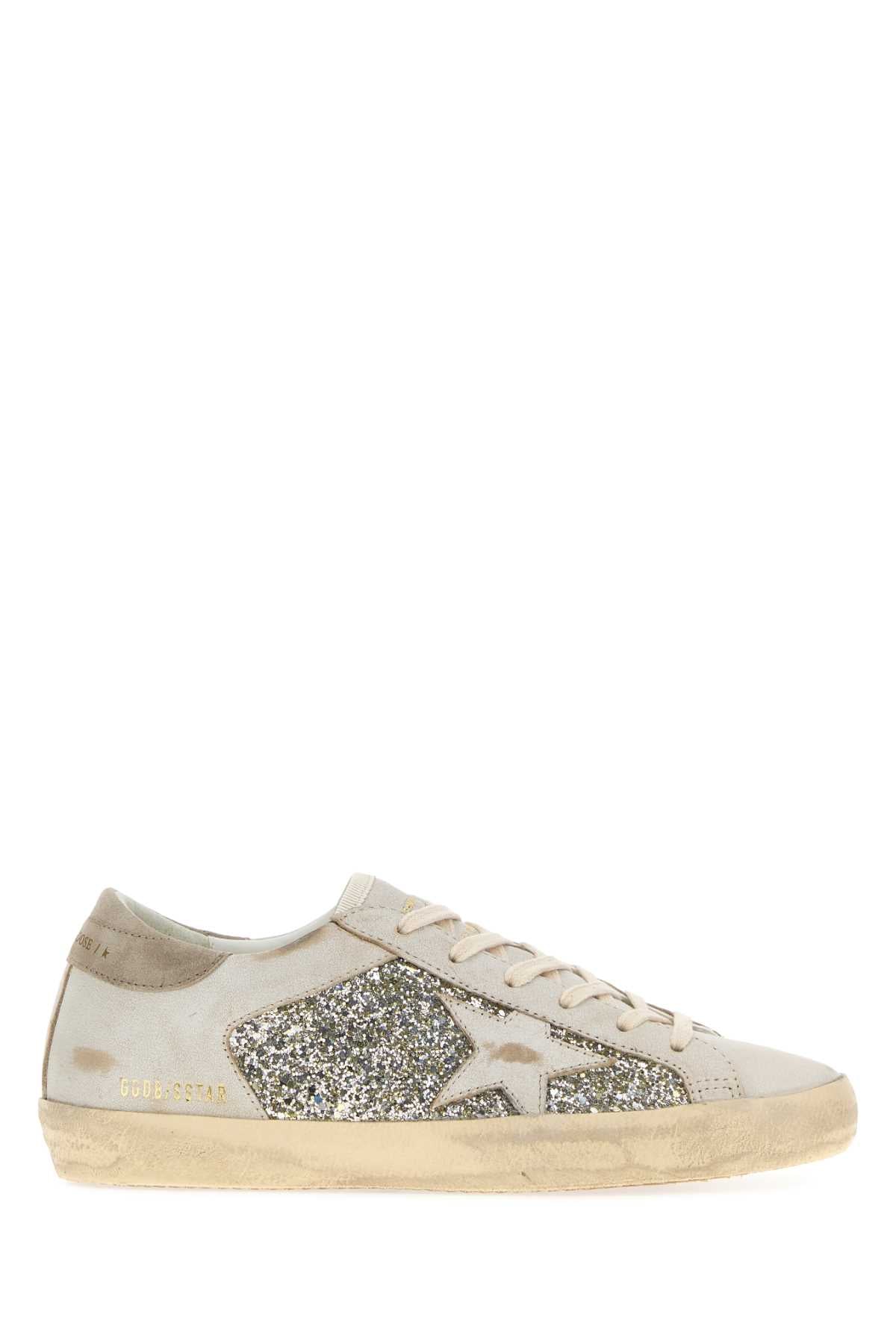Super Star Glitter And Leather Upper Leather Star