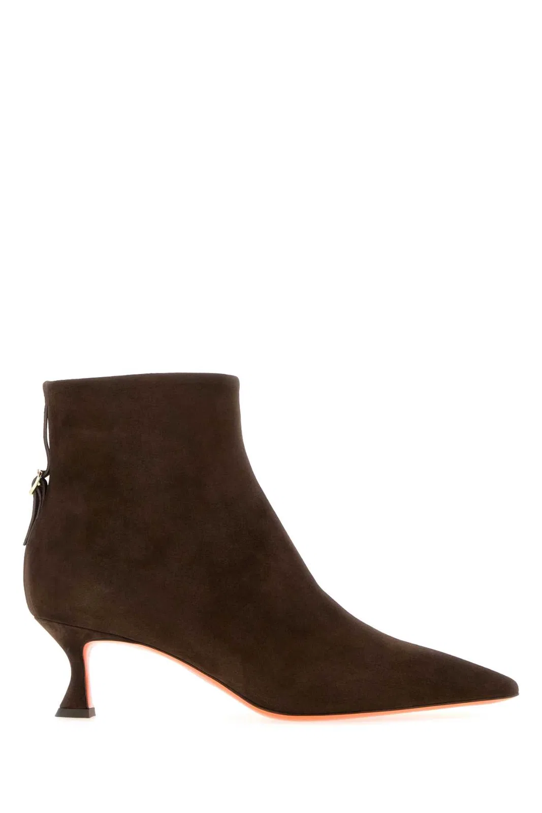 Santoni Suede Mid-heel Ankle Boot With Back Decorative Strap In Brown
