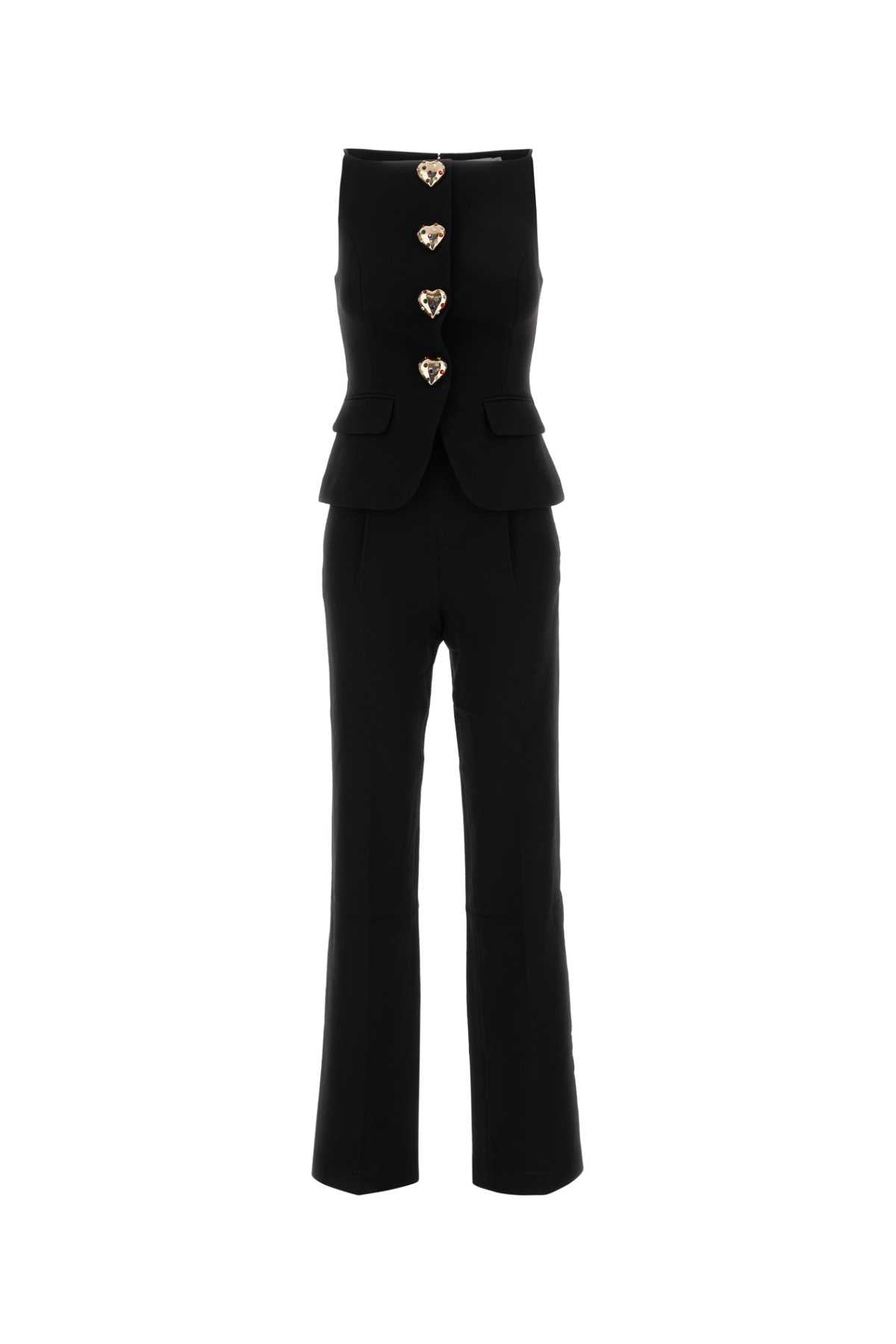 Self Portrait Black Wool Crepe Jumpsuit