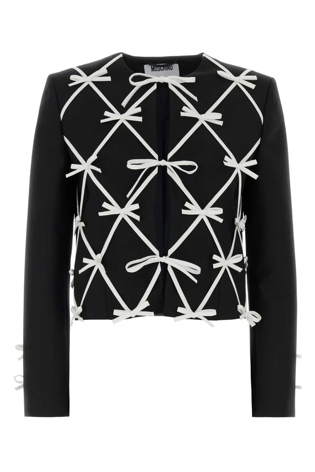 Moschino Wool Blazer Cropped Tailored Bow Detail In Black